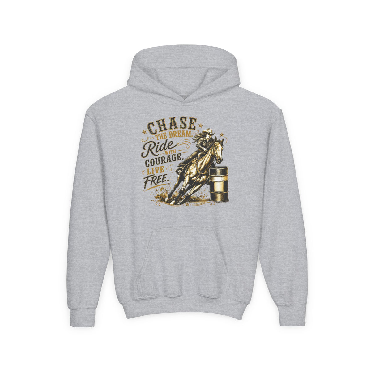 Chase the Dream Ride with Courage Youth Heavy Blend Hooded Sweatshirt