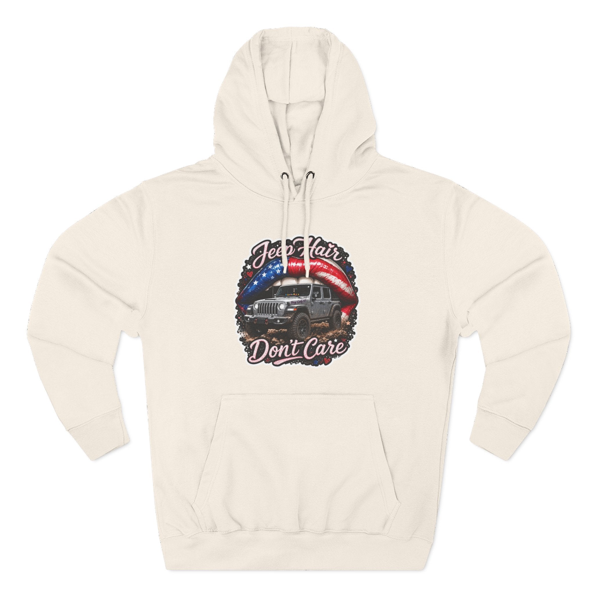 "Jeep Hair Don't Care" Graphic Fleece Pullover - Patriotic Jeep Hoodie