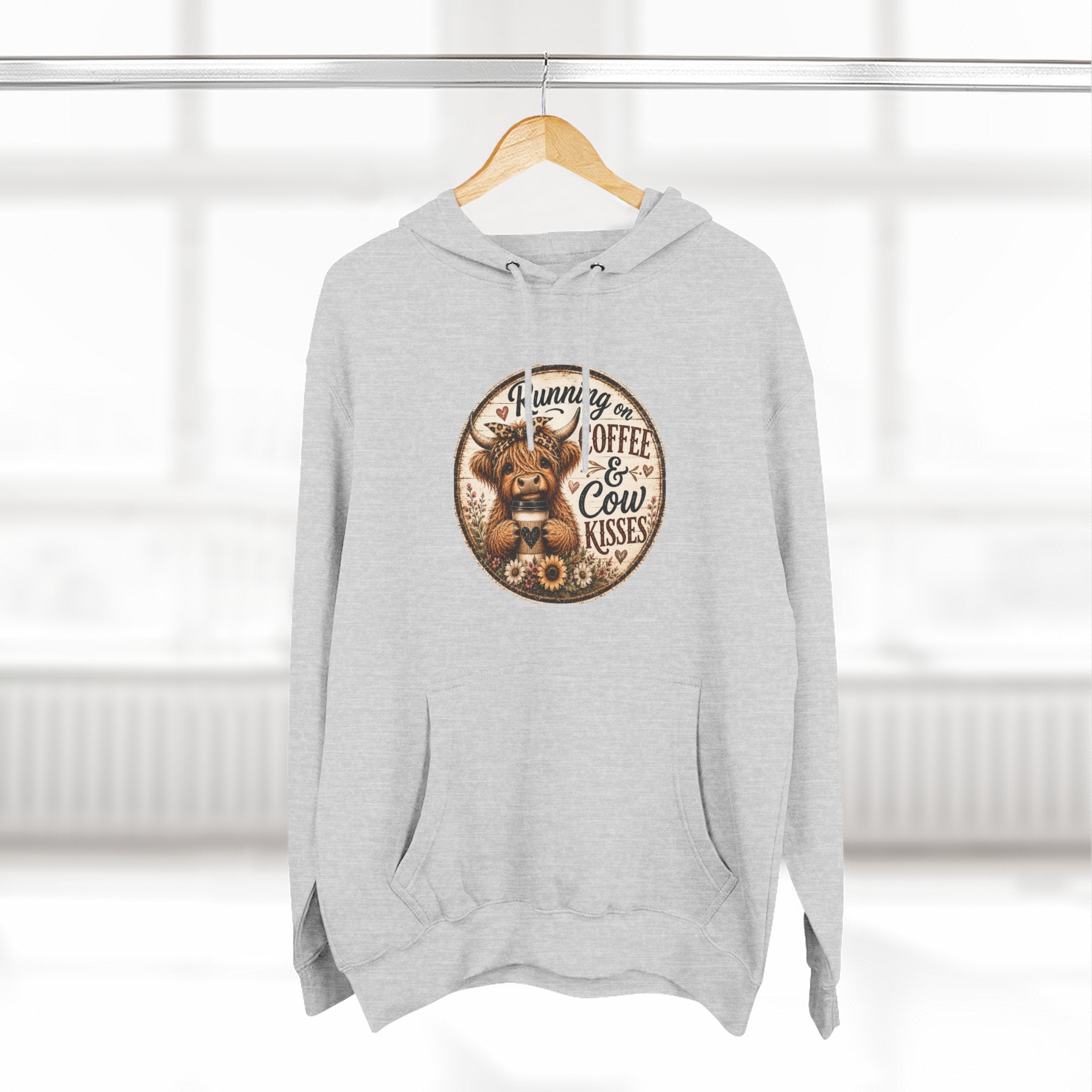 Running on Coffee & Cow Kisses Three-Panel Fleece Hoodie