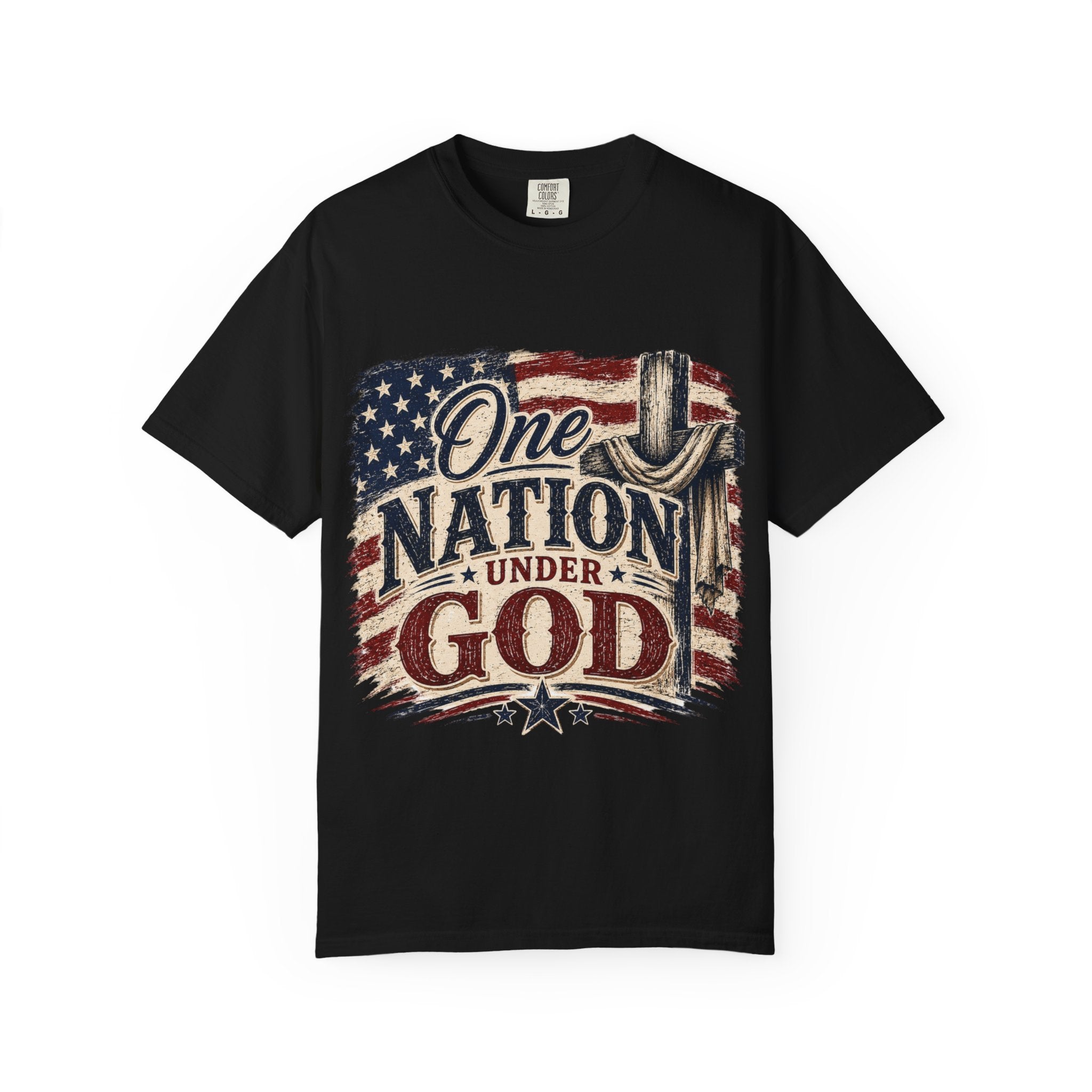 One Nation Under God T-Shirt — Patriotic American Flag & Cross Tee