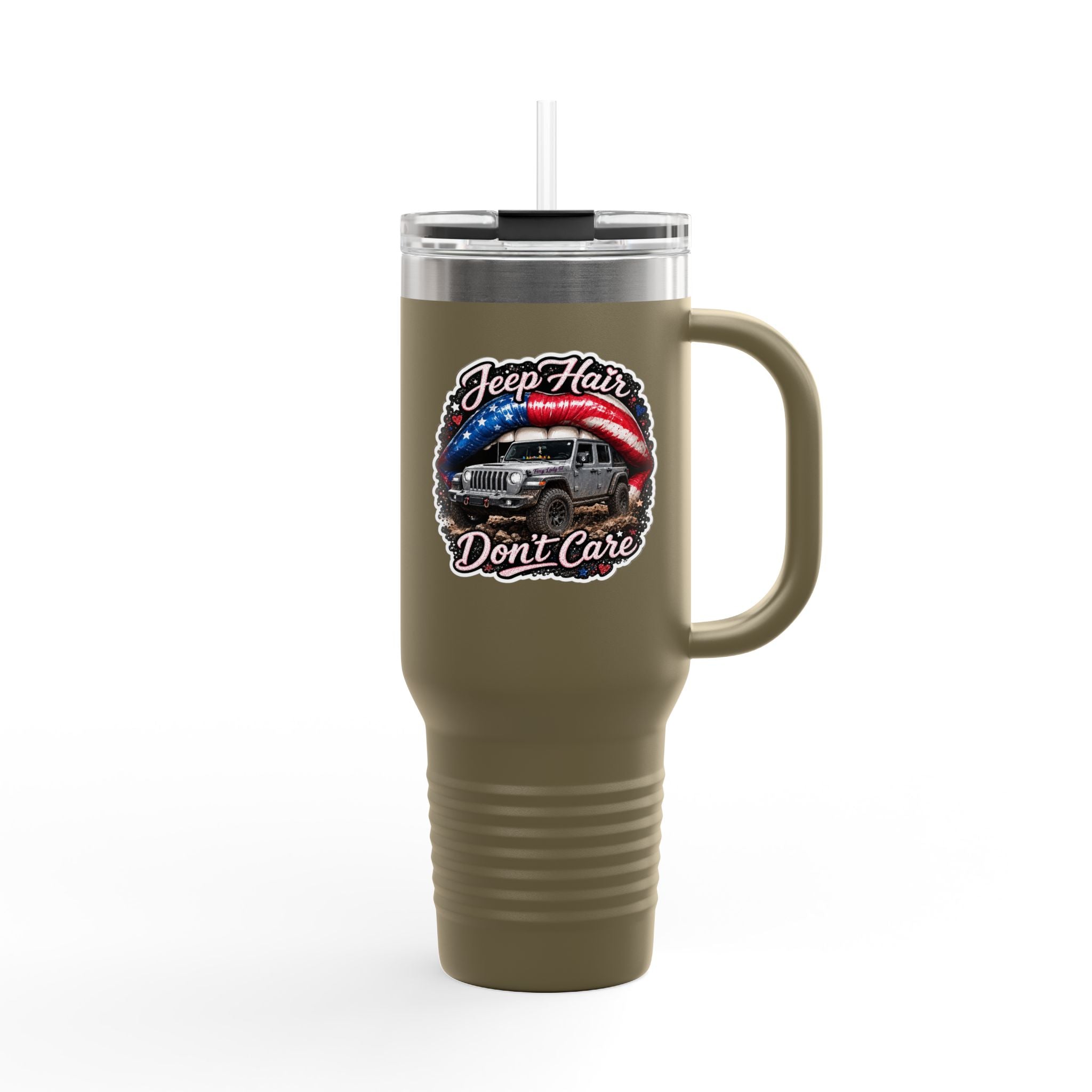 "Jeep Hair Don't Care" Patriotic Off‑Road Design — 40oz Insulated Travel Mug