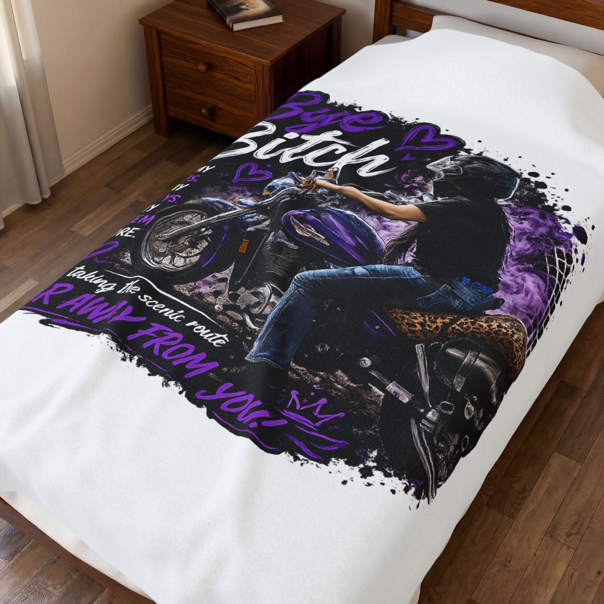 Bye Bitch Motorcycle Velveteen Plush Blanket