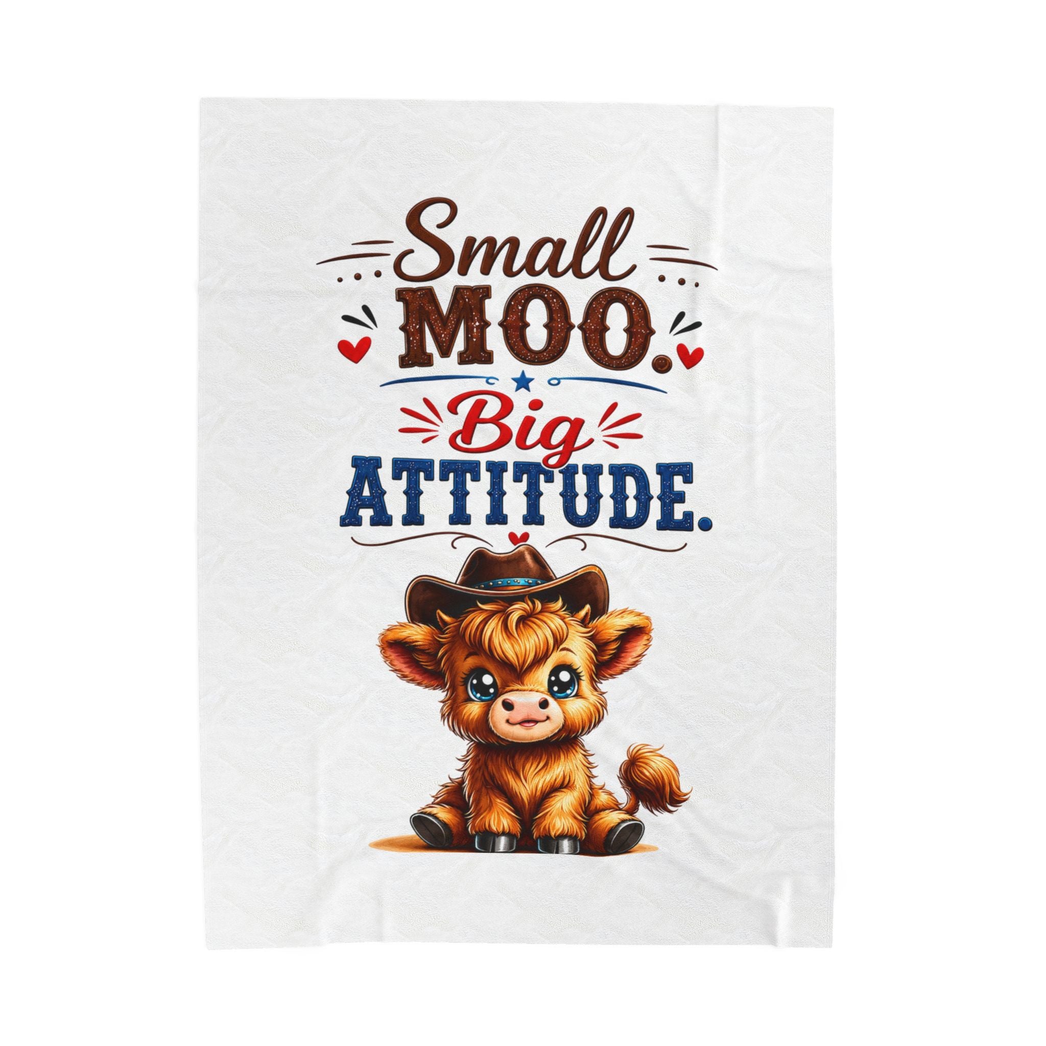"Small Moo Big Attitude" Cute Cowboy Calf Plush Throw — Velveteen Blanket