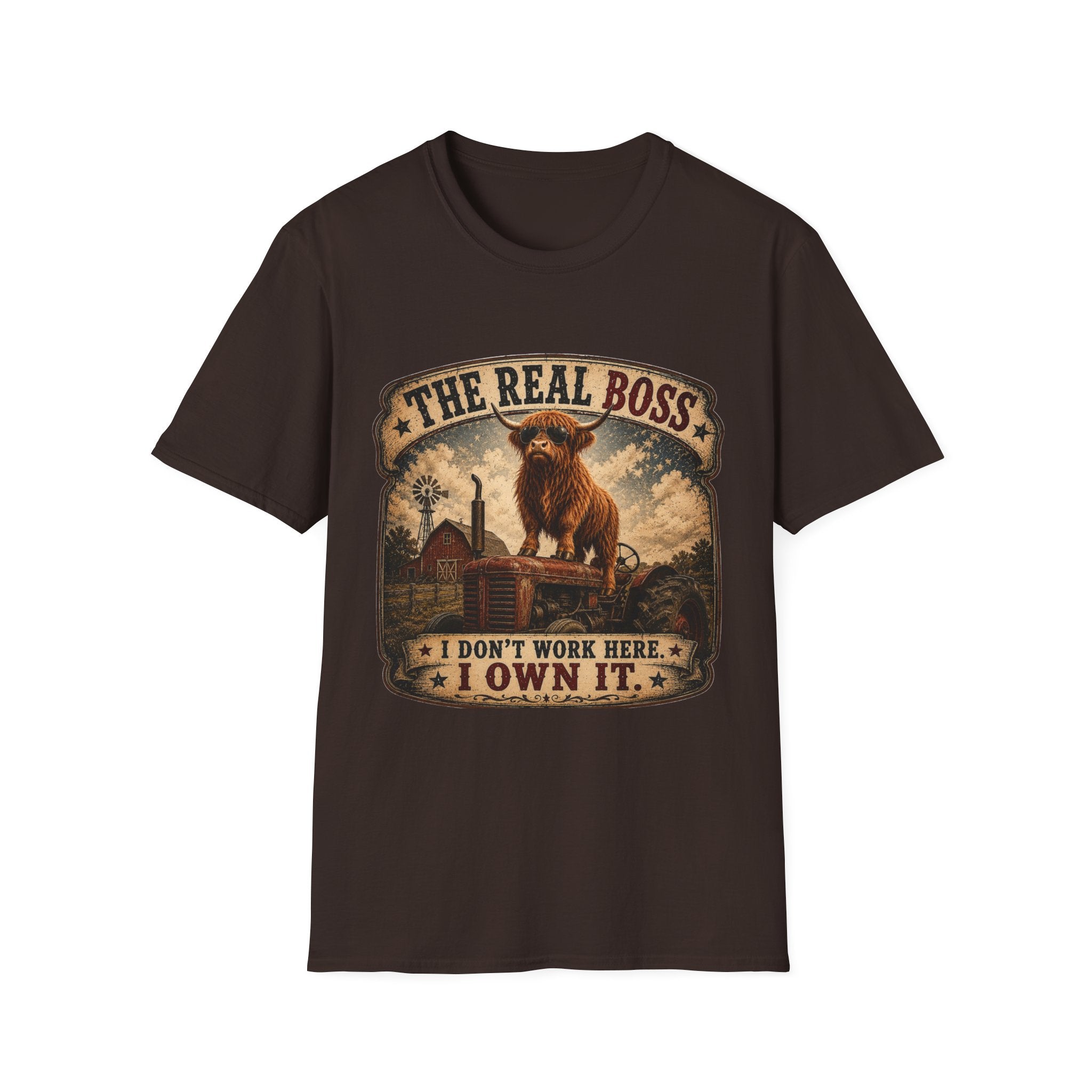 The Real Boss Highland Cow Unisex Softstyle T-Shirt