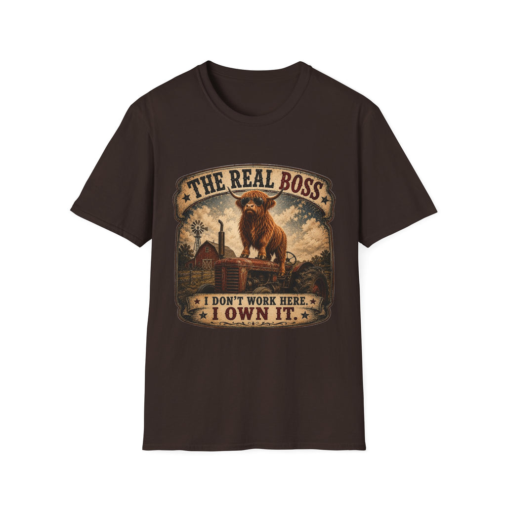 The Real Boss Highland Cow Unisex Softstyle T-Shirt