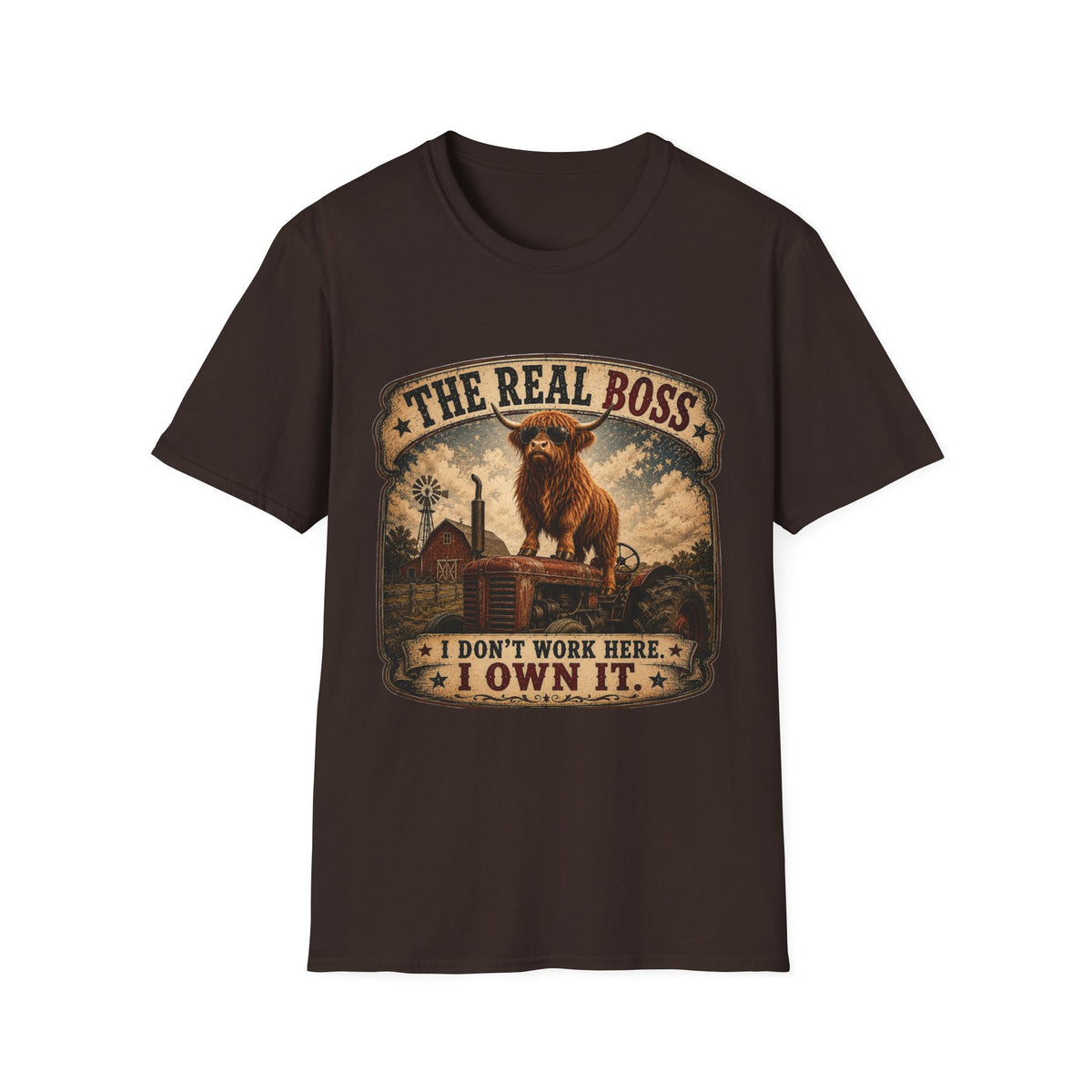 The Real Boss Highland Cow Unisex Softstyle T-Shirt