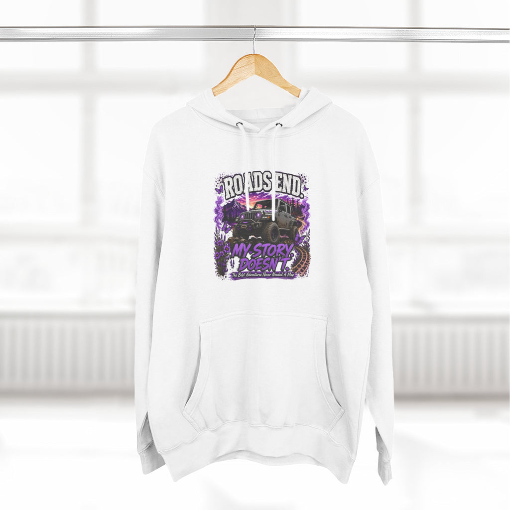 Roads End Jeep (Purple) Three-Panel Fleece Hoodie
