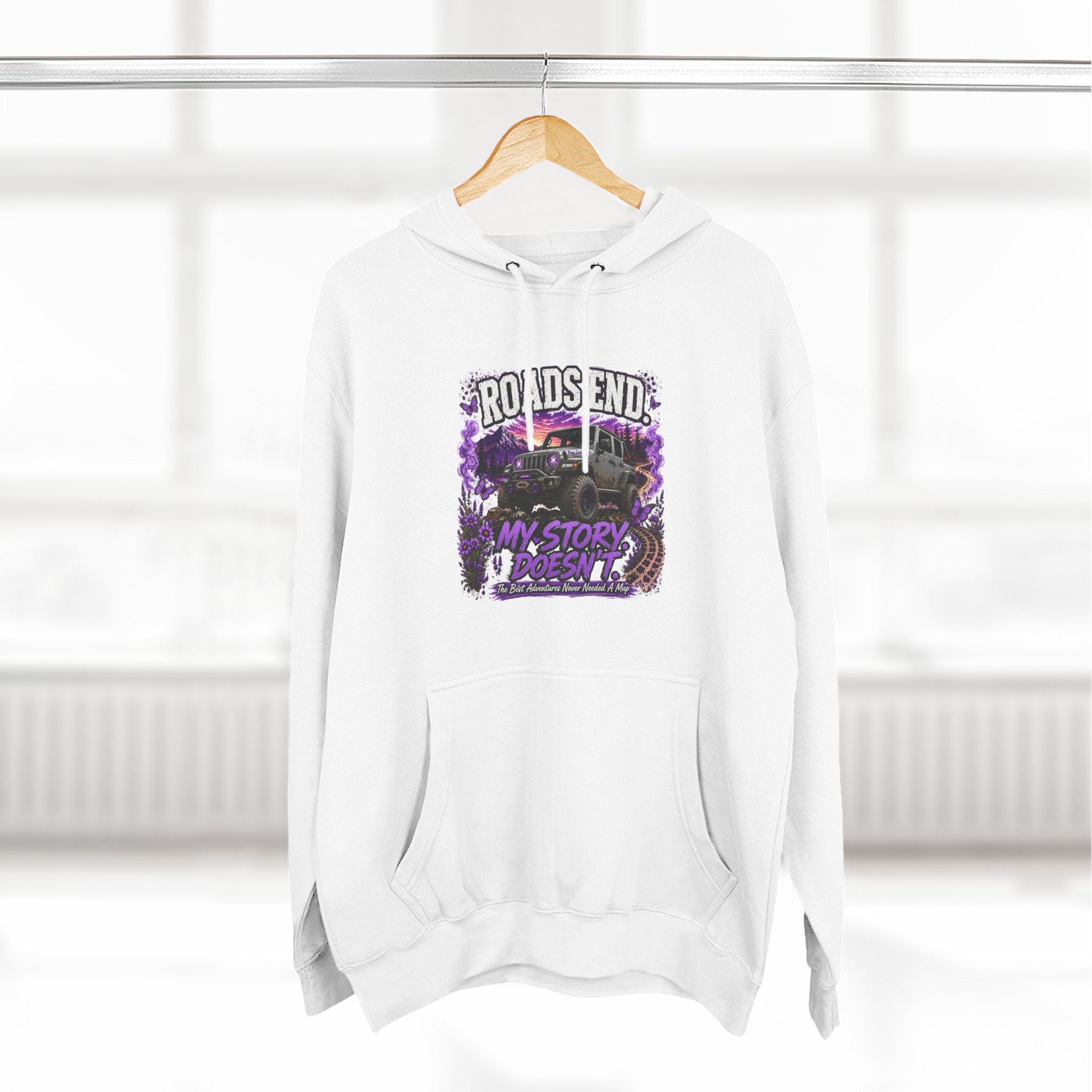 Roads End Jeep (Purple) Three-Panel Fleece Hoodie