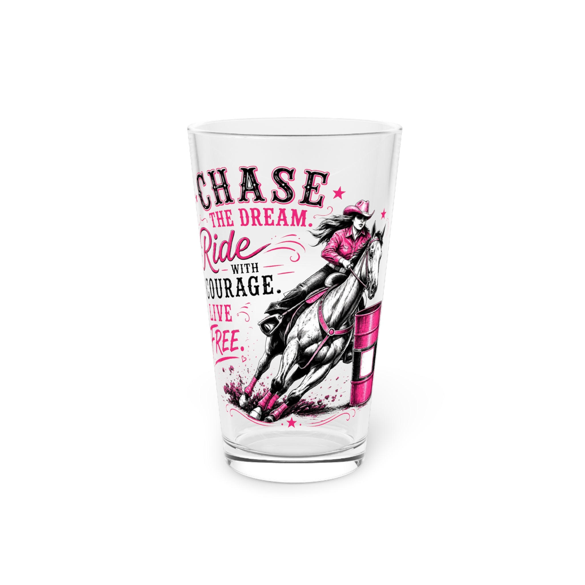 Chase the Dream Horse Pink Pint Glass, 16oz