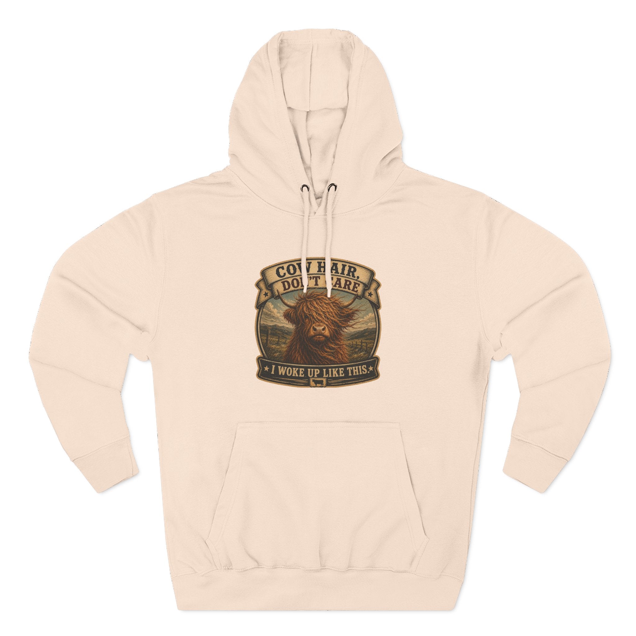 Cow Hair Don't Care Highland Cow - Three-Panel Fleece Hoodie