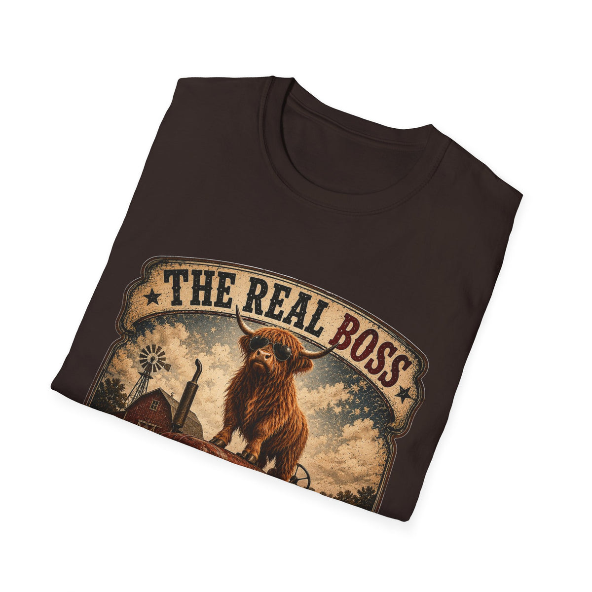 The Real Boss Highland Cow Unisex Softstyle T-Shirt