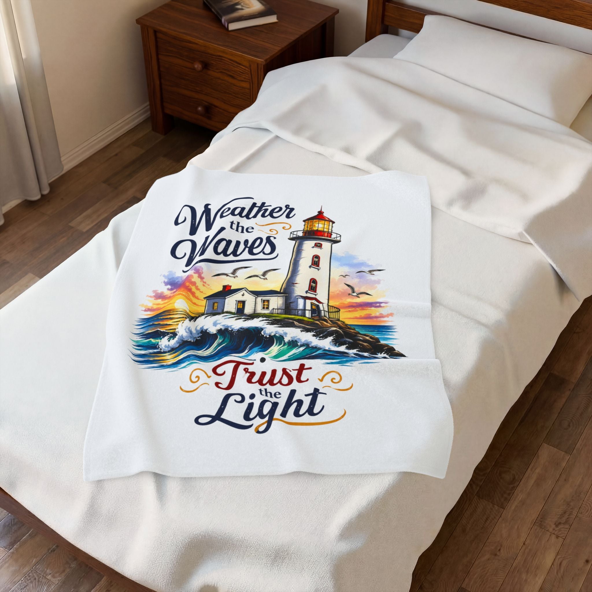 Lighthouse 'Weather the Waves, Trust the Light' Velveteen Plush Blanket