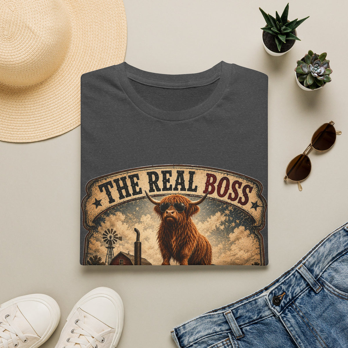The Real Boss Highland Cow Unisex Softstyle T-Shirt