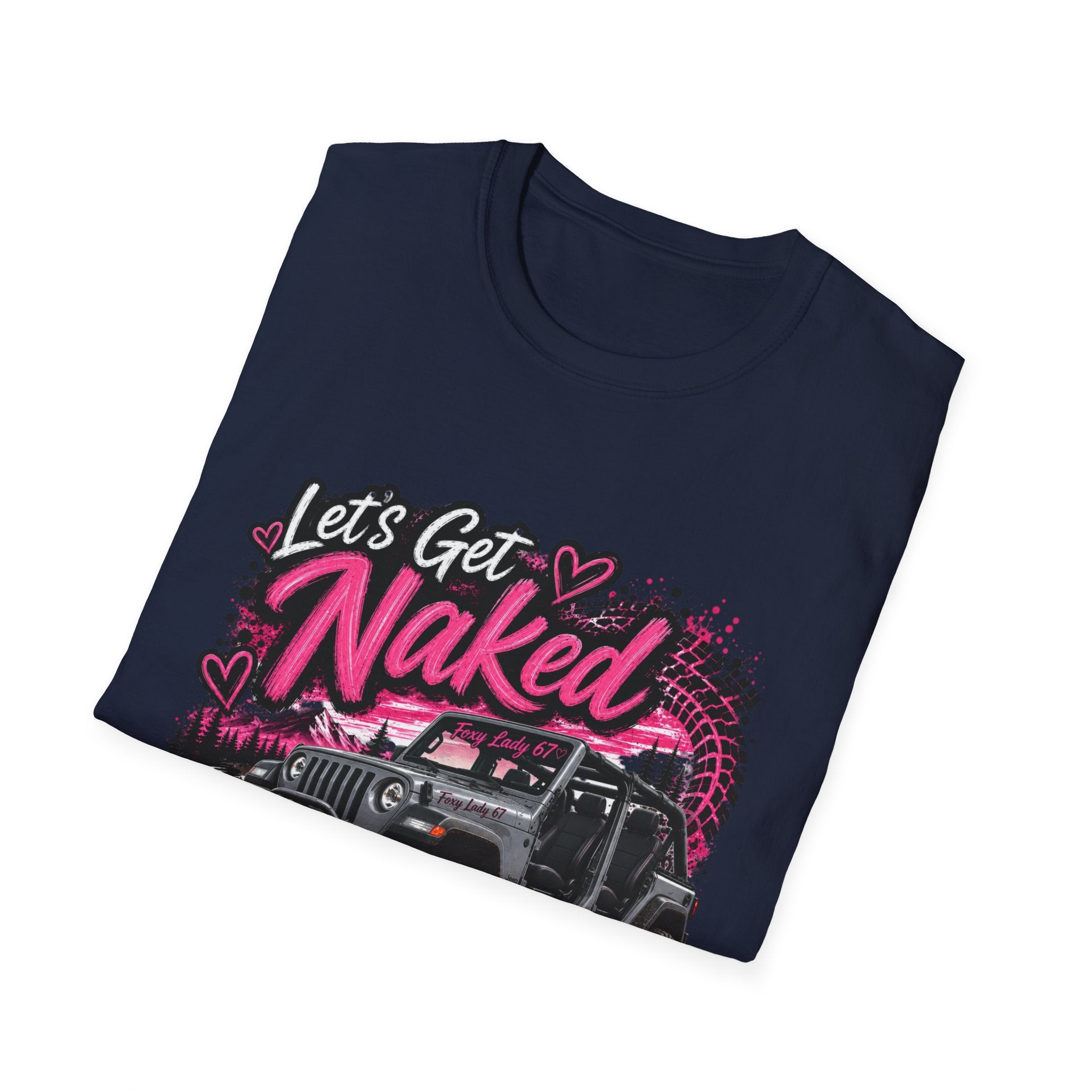 Jeep 'Let's Get Naked' Graphic T-Shirt — (Pink) Funny Off-Roading Top