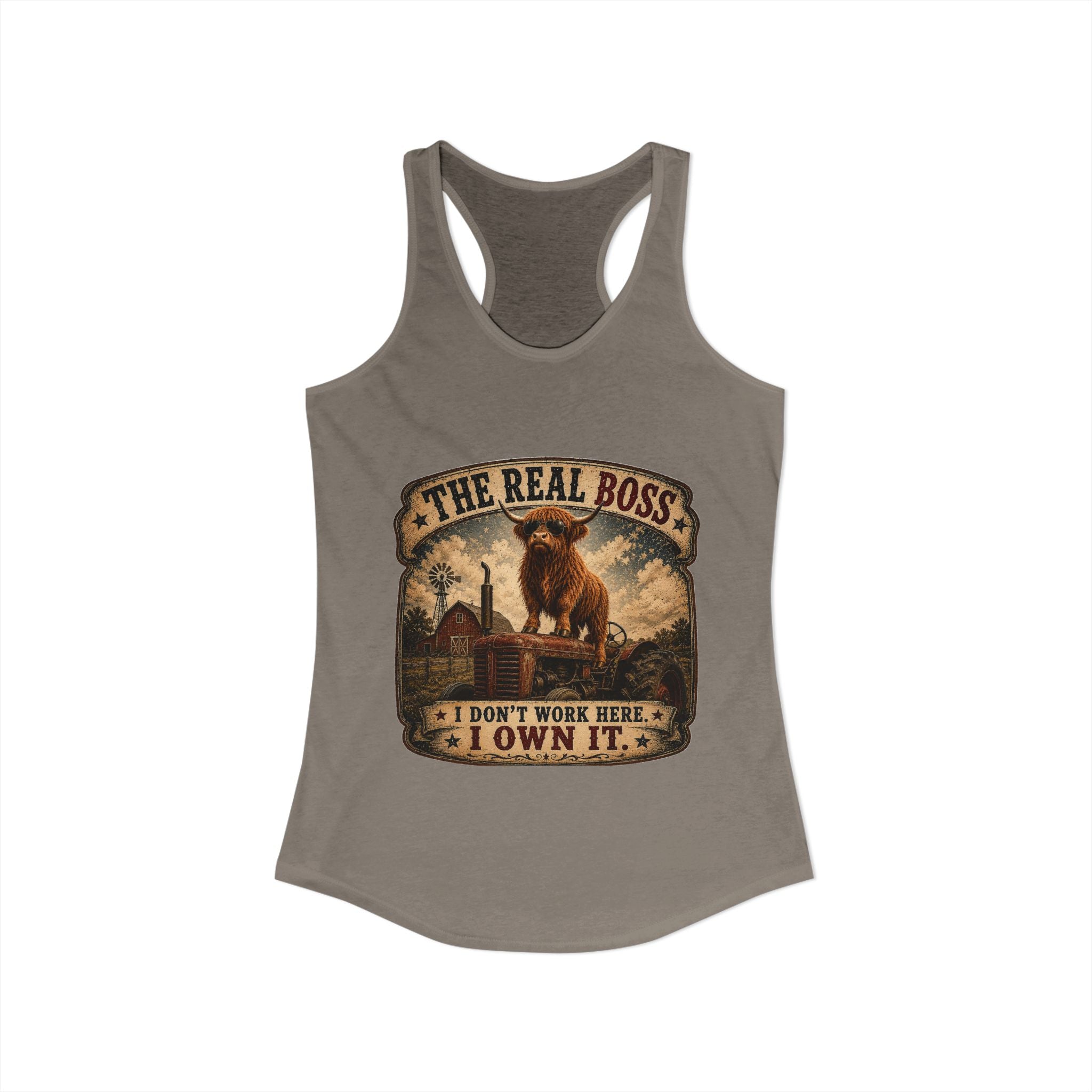 The Real Boss Highland Cow Women's Ideal Racerback Tank