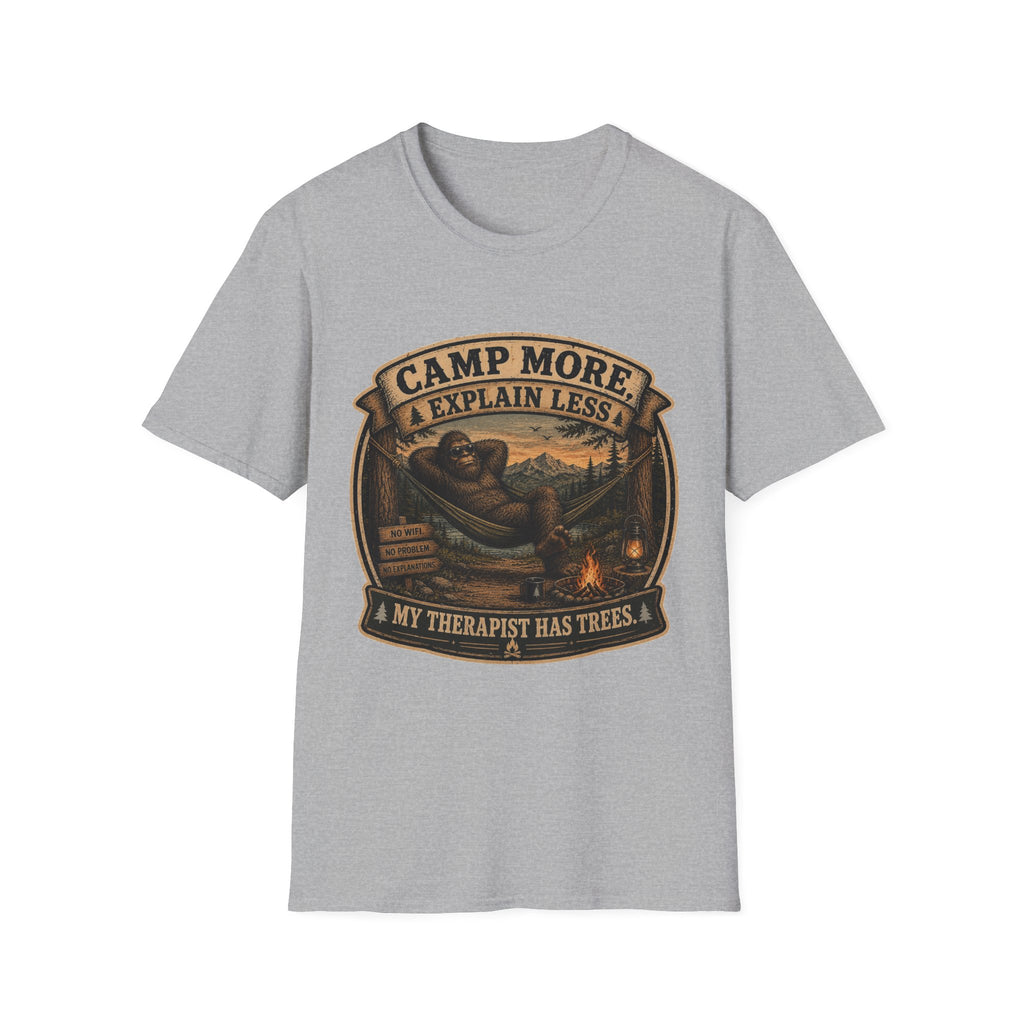“Camp More, Explain Less” Vintage Camping Graphic Tee — T-Shirt