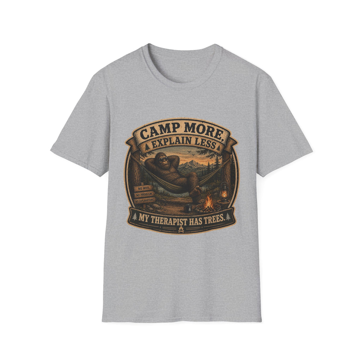 “Camp More, Explain Less” Vintage Camping Graphic Tee — T-Shirt