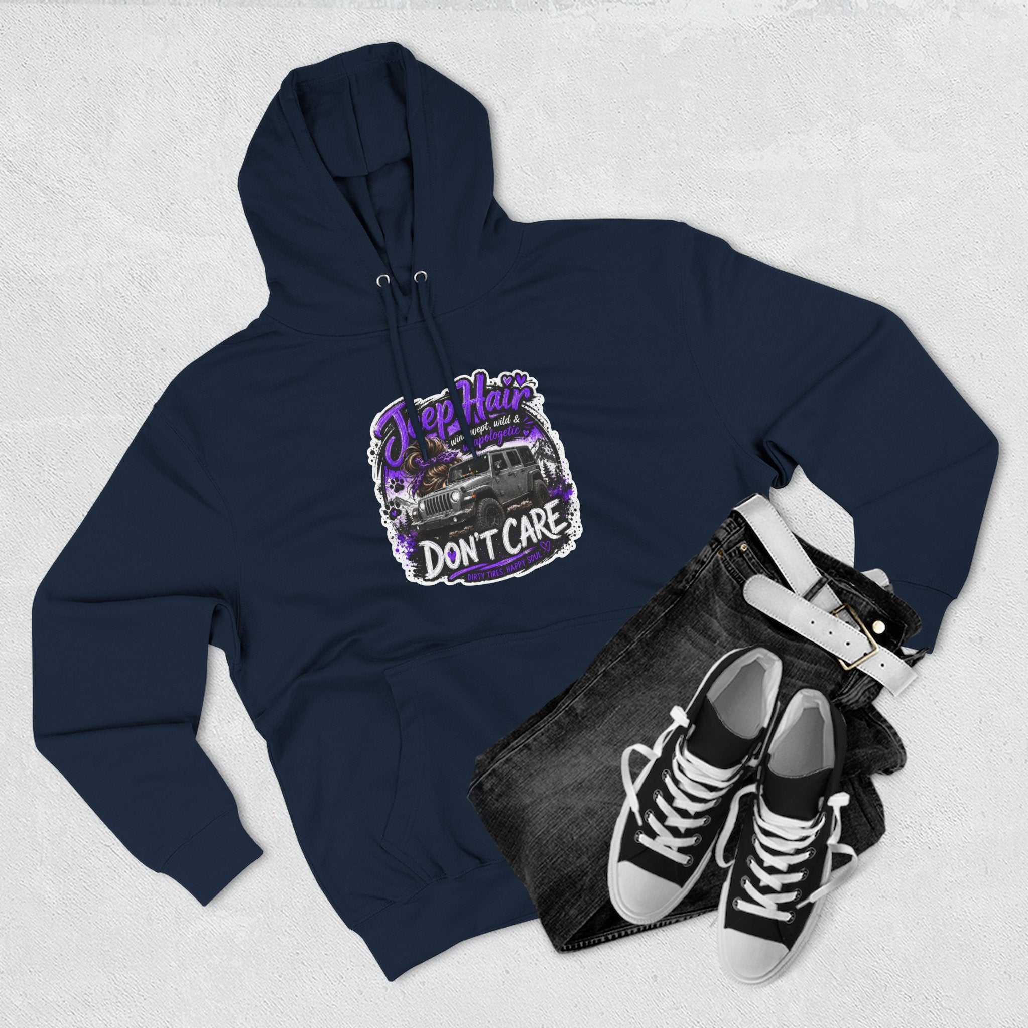 Jeep Hair Don't Care (Purple) Three-Panel Fleece Hoodie