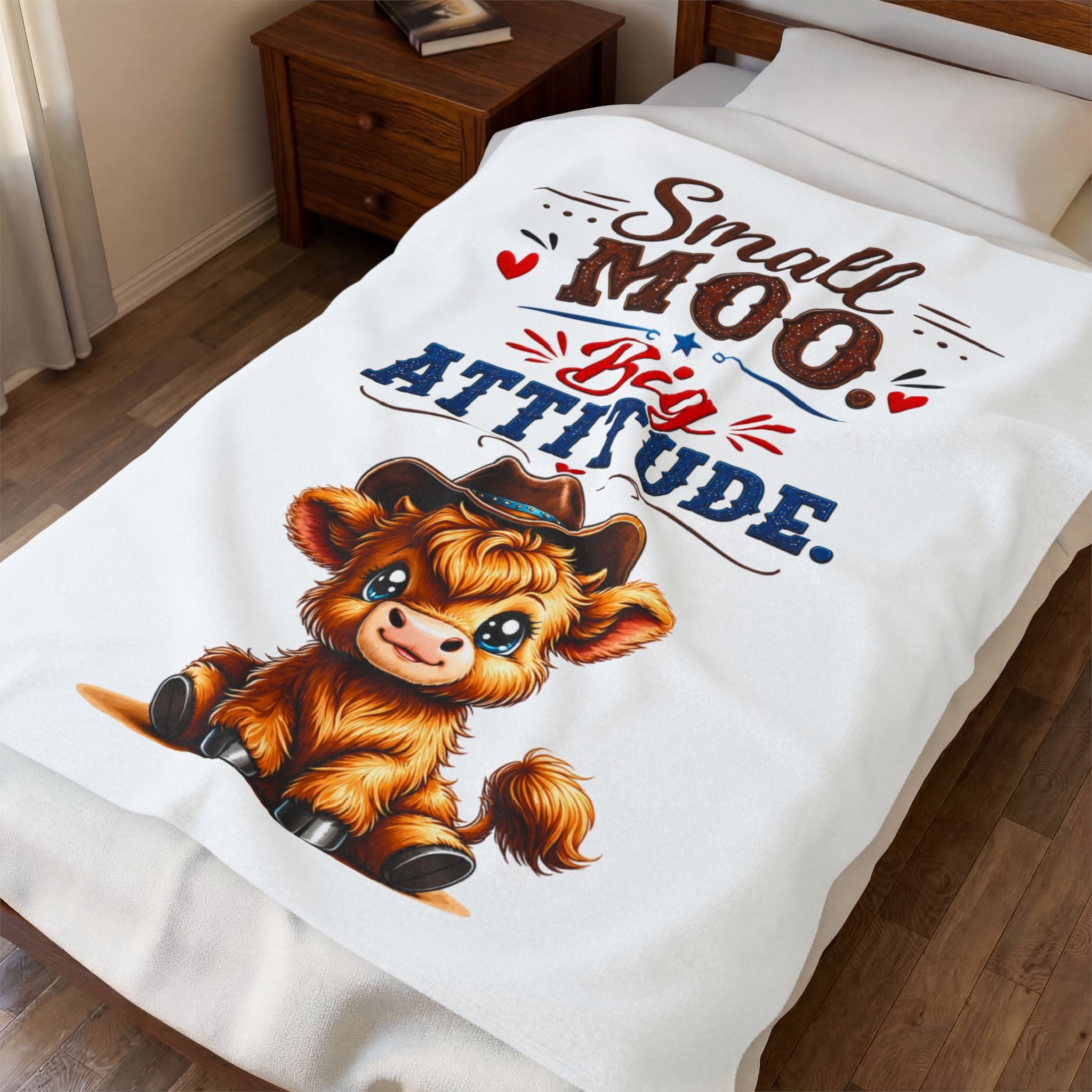 "Small Moo Big Attitude" Cute Cowboy Calf Plush Throw — Velveteen Blanket