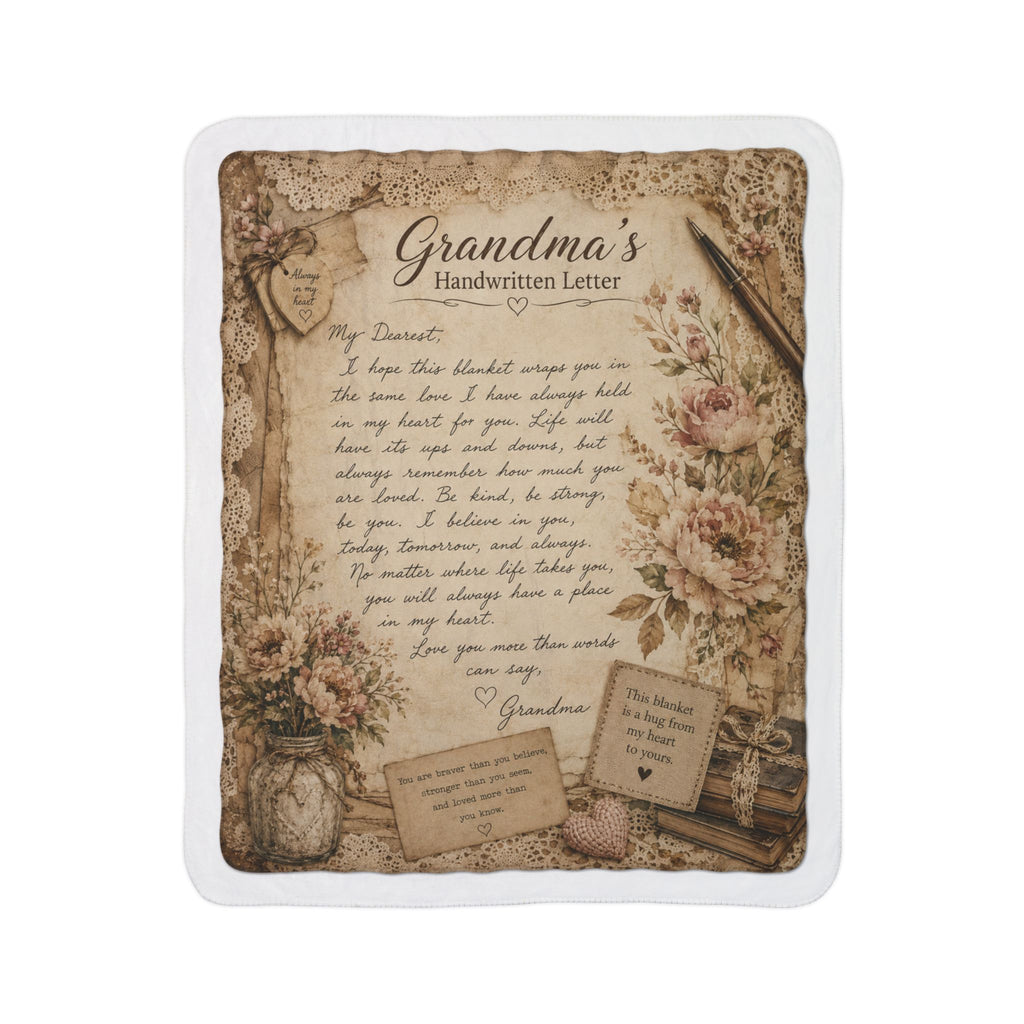Grandma’s Handwritten Letter Fleece Sherpa Blanket — Vintage Floral Keepsake