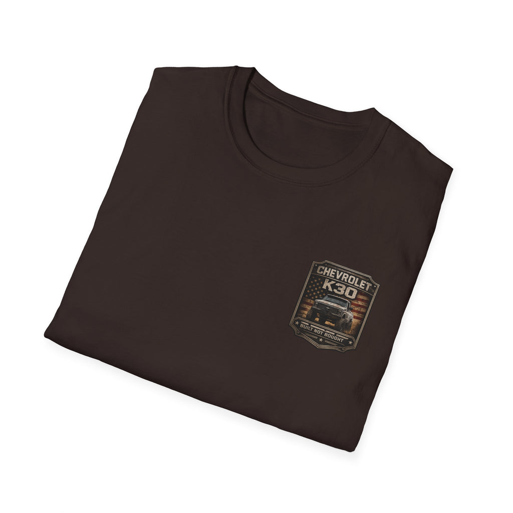 Chevy Fuel - Chevrolet K30 Vintage Badge T-Shirt — Classic Truck Emblem Pocket Tee