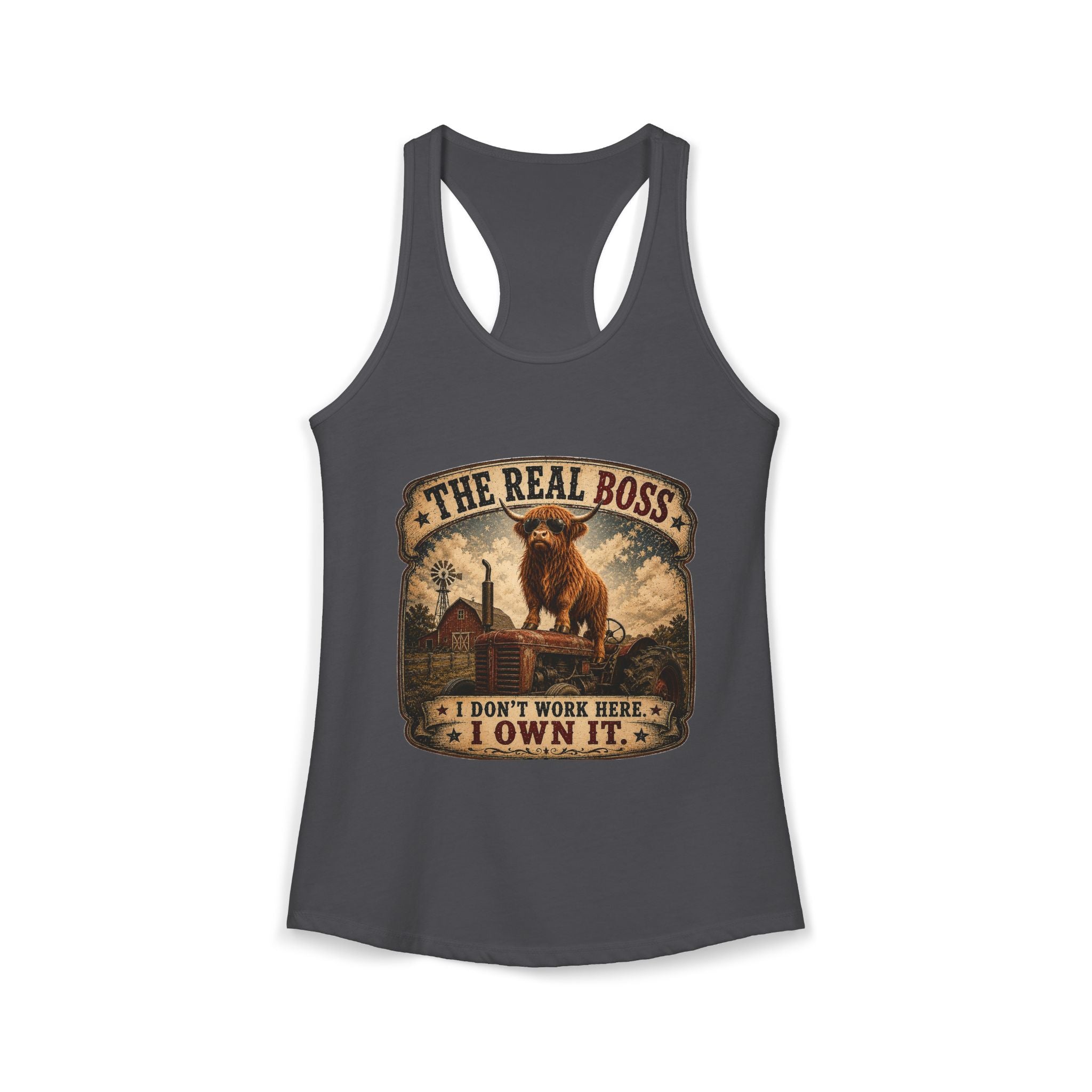 The Real Boss Highland Cow Women's Ideal Racerback Tank