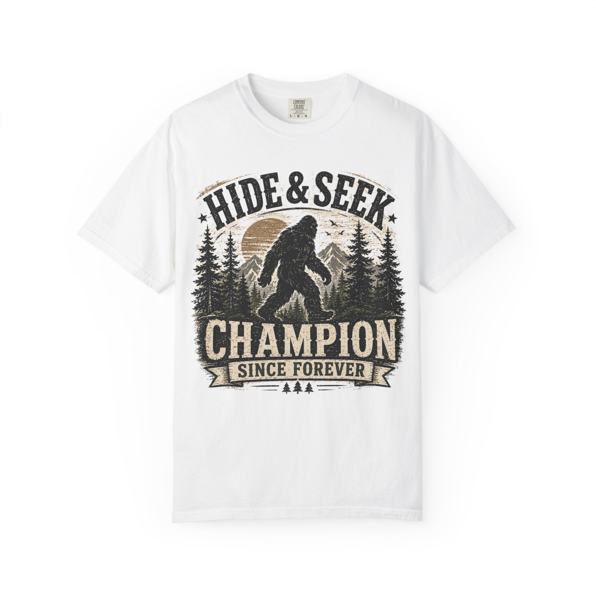 Hide & Seek Champion T-Shirt — Bigfoot Sasquatch Graphic Tee