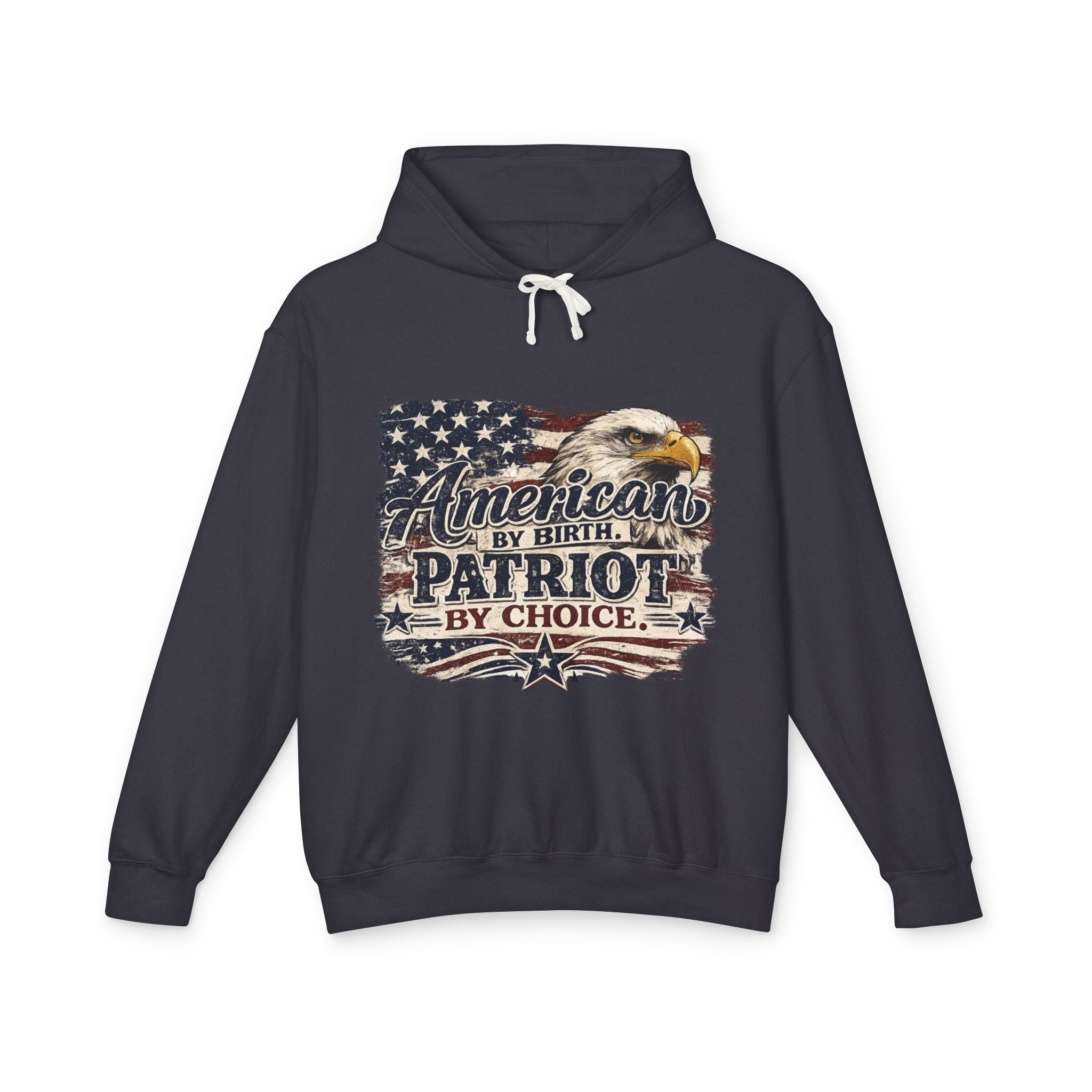 Patriot Hoodie — "American by Birth, Patriot by Choice" Eagle & Flag Design