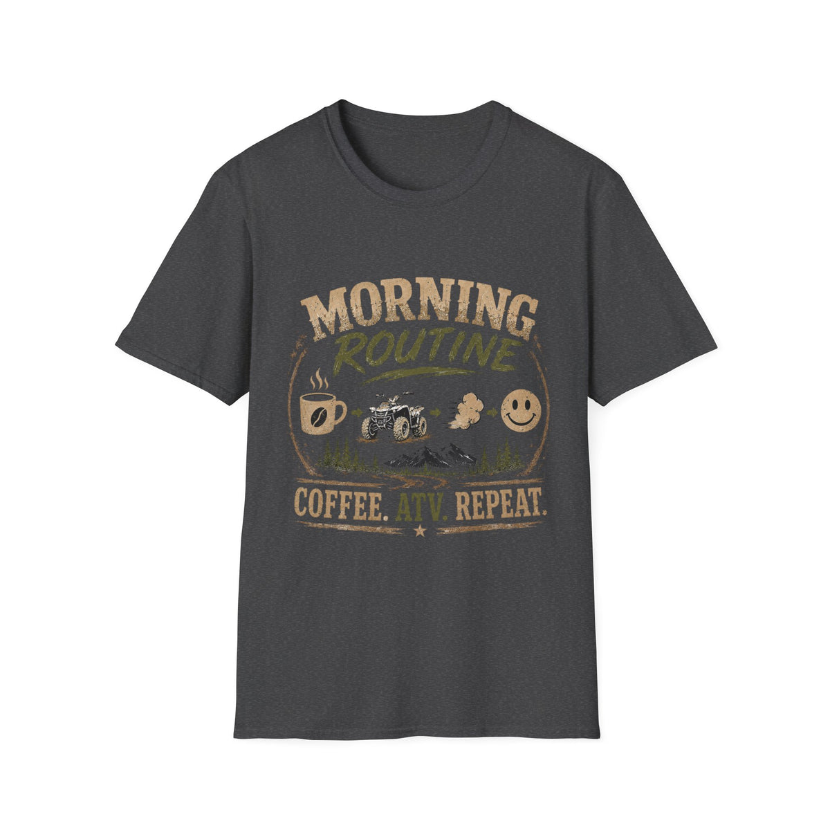 Morning Routine T-Shirt — “Coffee. ATV. Repeat.” Outdoor Adventure Graphic Tee