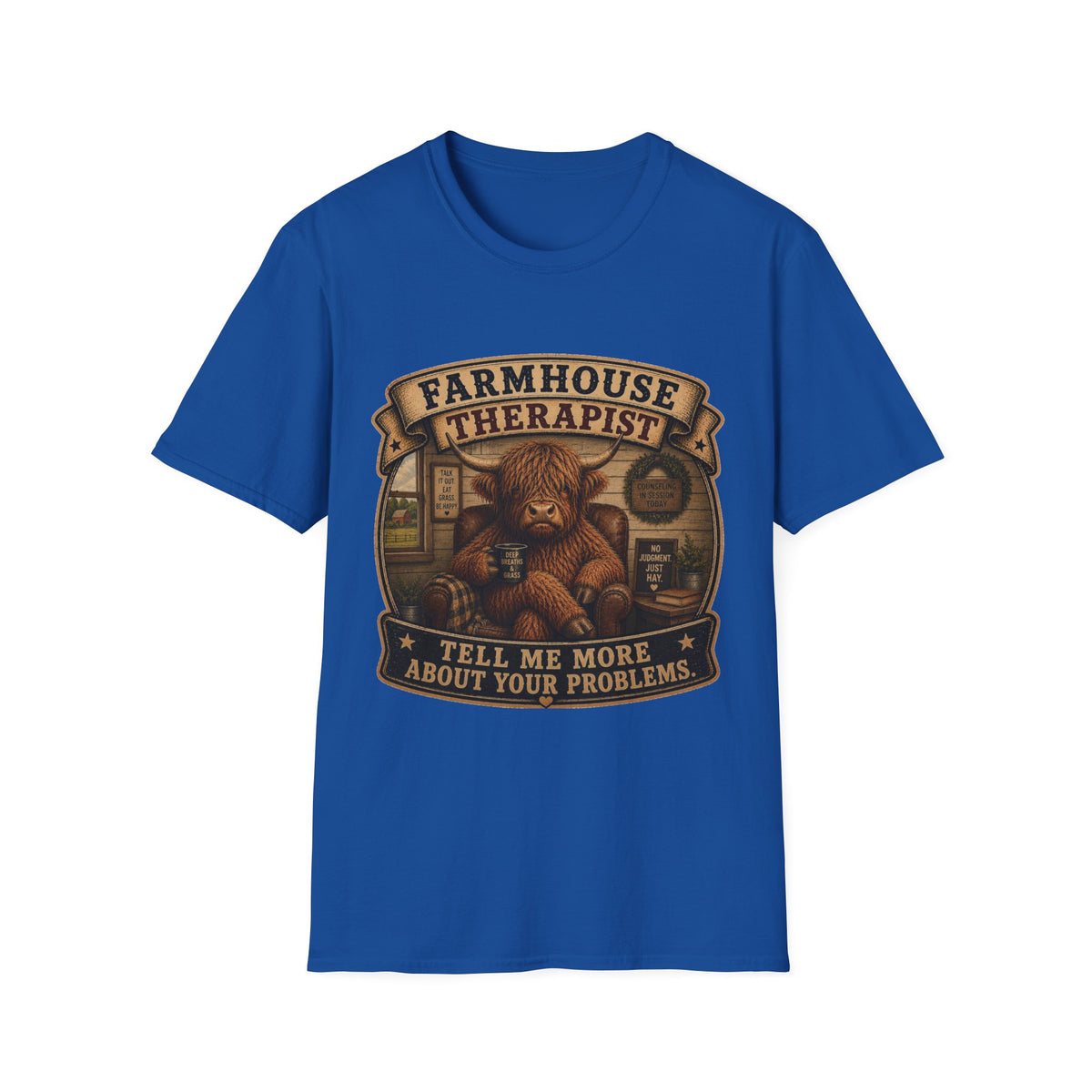Farmhouse Therapist Highland Cow Unisex Softstyle T-Shirt