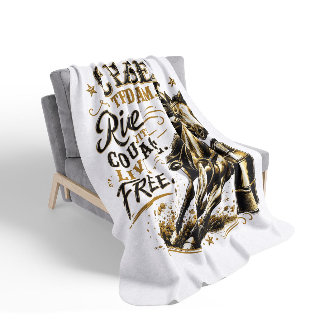 Chase Your Dream Horse Gold Fleece Sherpa Blanket