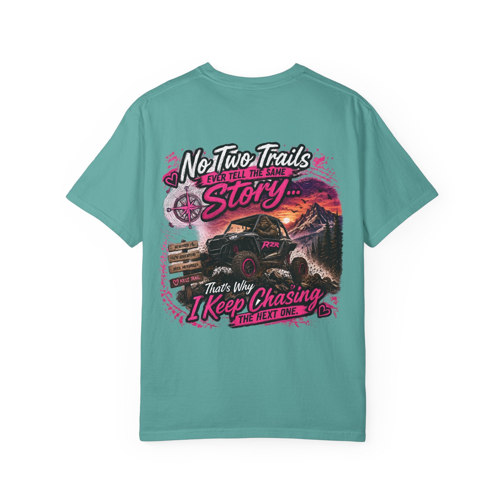 Off-Road Adventure T-Shirt — “No Two Trails Ever Tell the Same Story” Mountain Jeep Graphic