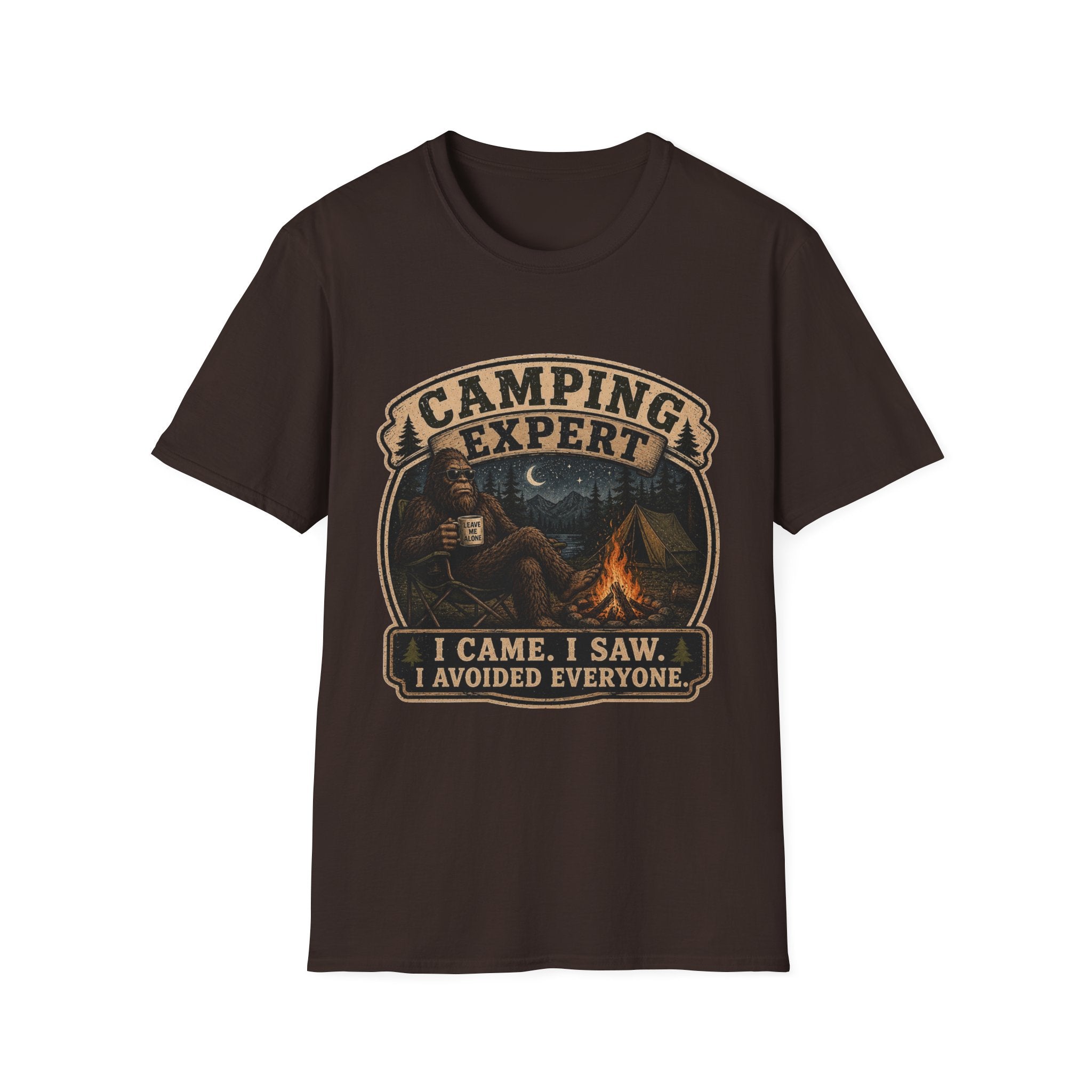 Camping Expert T-Shirt — “I Came. I Saw. I Avoided Everyone.” Outdoorsy Campfire Tee