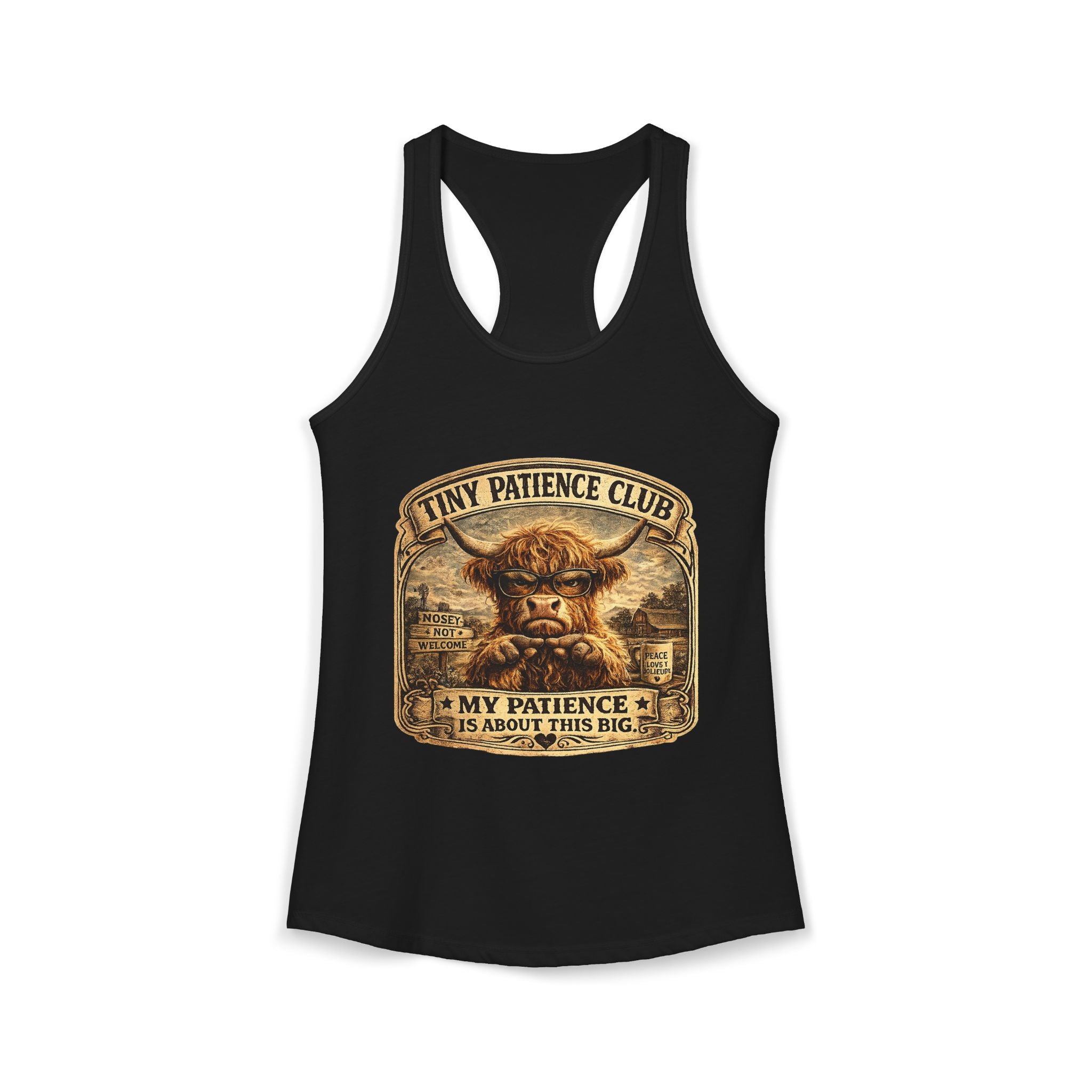 Tiny Patience Highland Cow Women's Ideal Racerback Tank