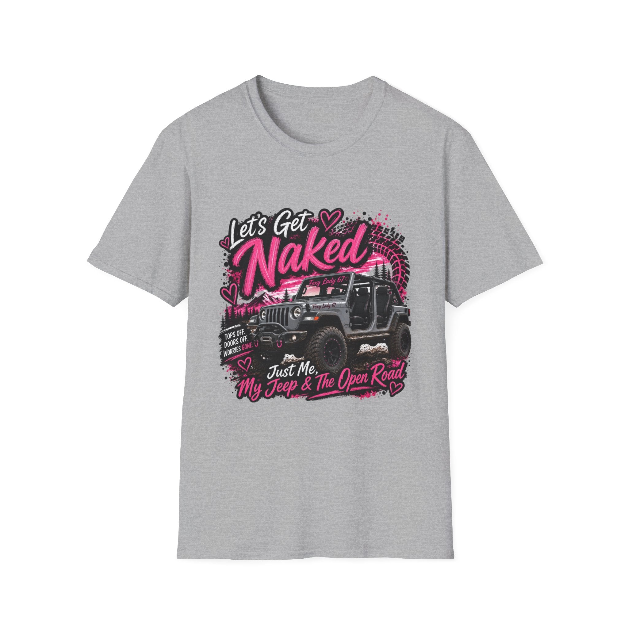 Jeep 'Let's Get Naked' Graphic T-Shirt — (Pink) Funny Off-Roading Top