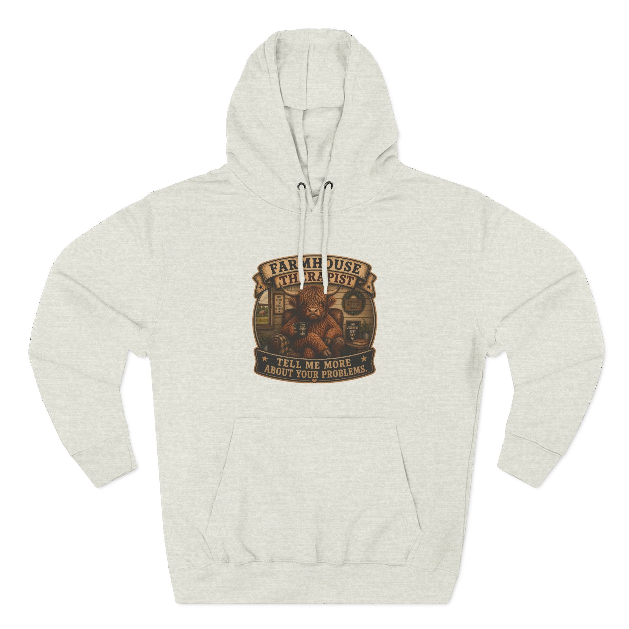Farmhouse Therapist Highland Cow Three-Panel Fleece Hoodie
