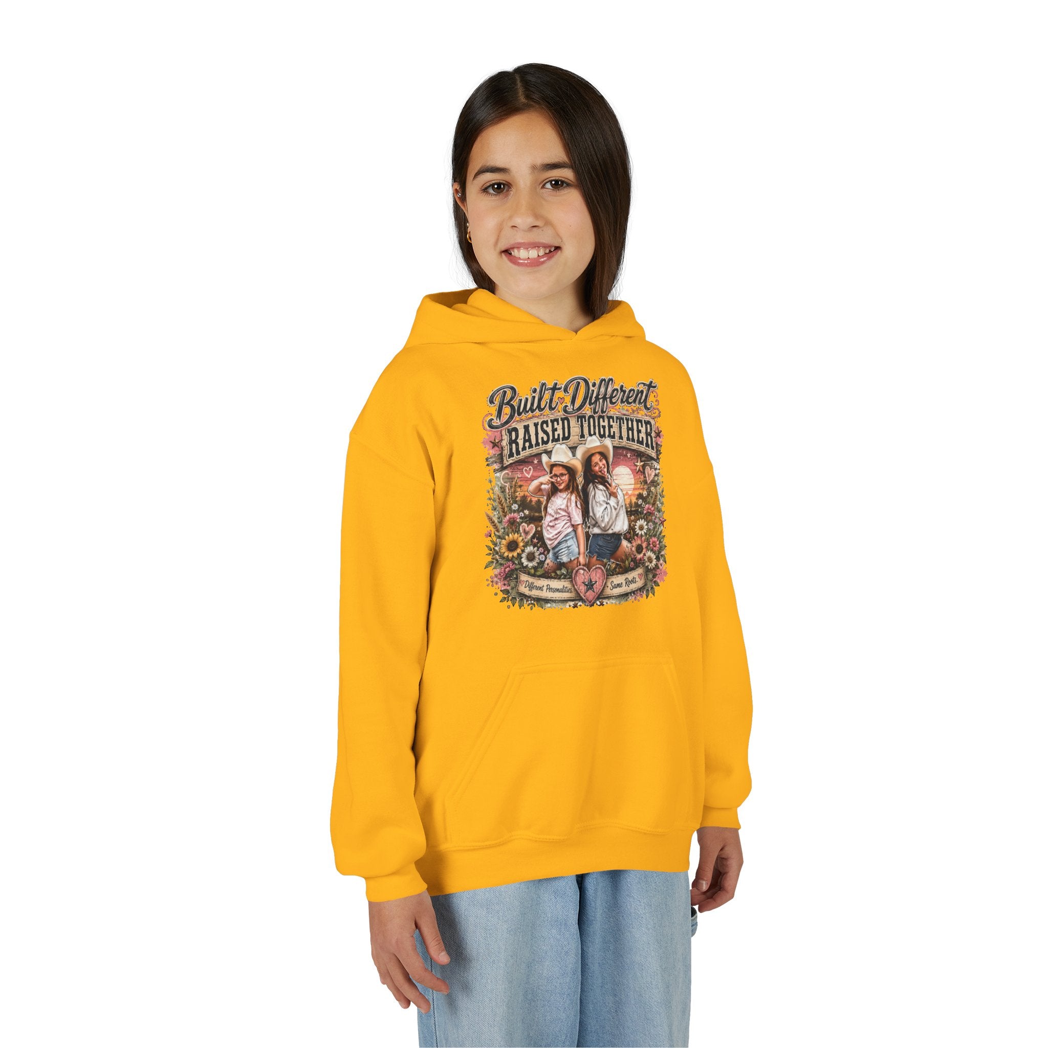 Youth Hoodie — “Built Different, Raised Together” Vintage Farm Kids Pullover