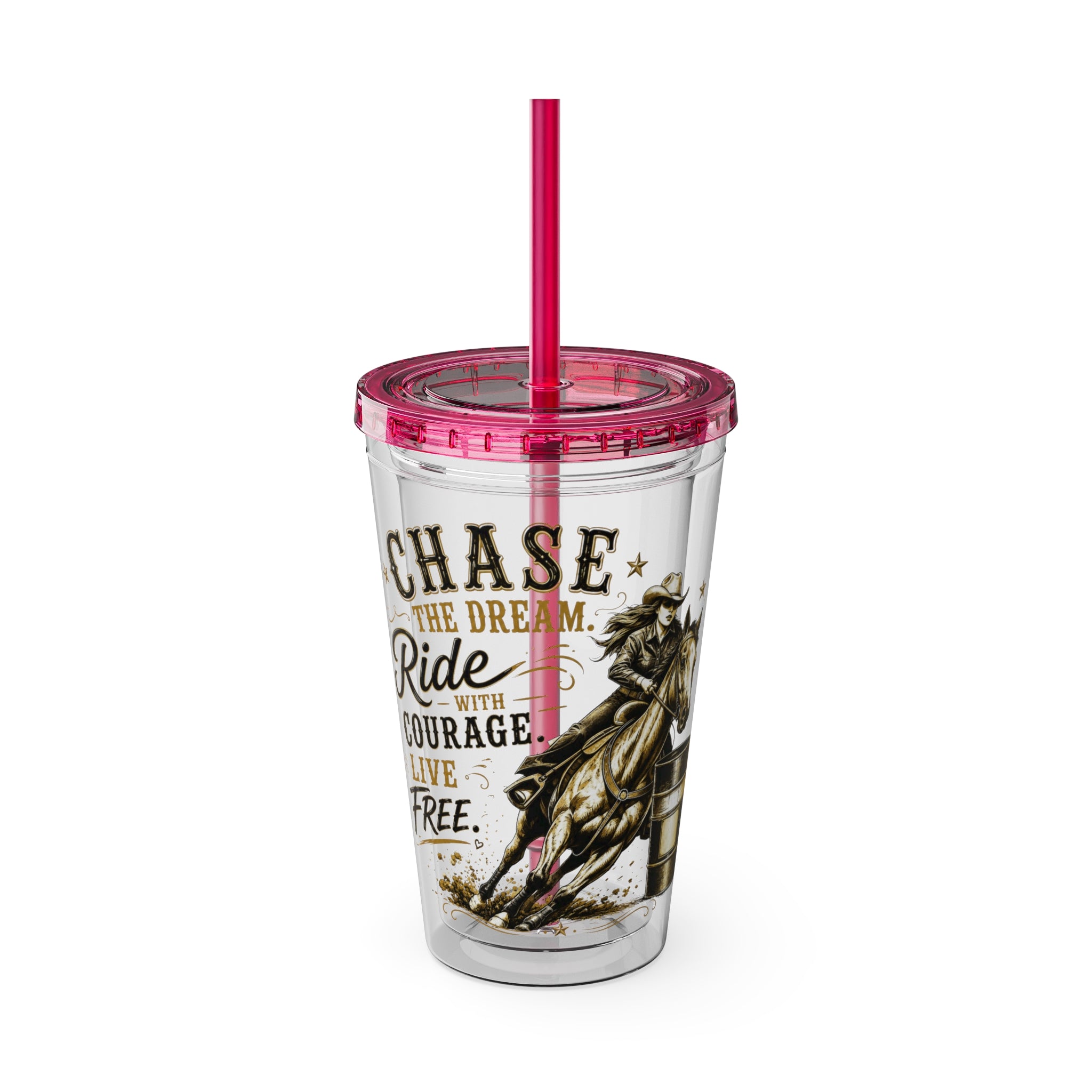 Inspirational Horse Tumbler with Straw — "Chase the Dream, Ride with Courage" 16oz