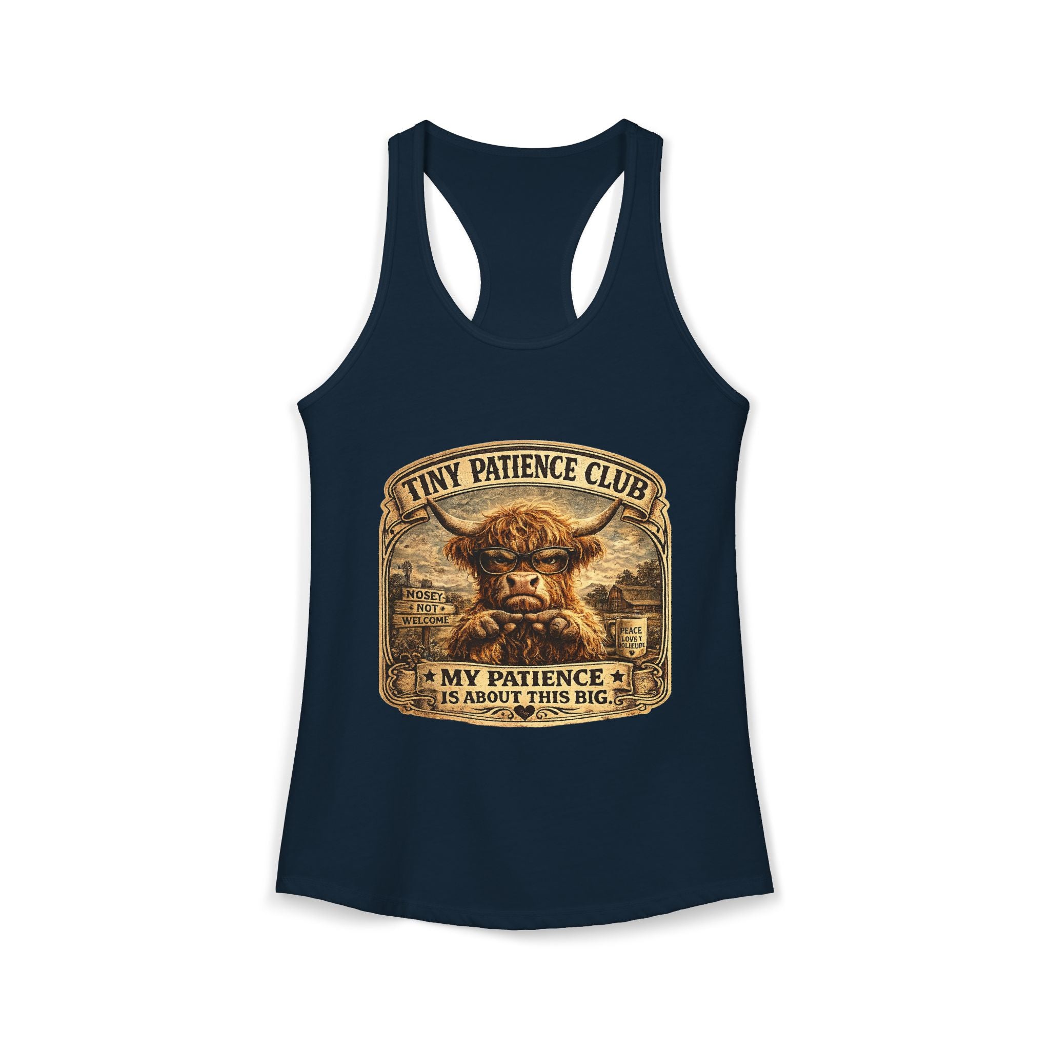 Tiny Patience Highland Cow Women's Ideal Racerback Tank