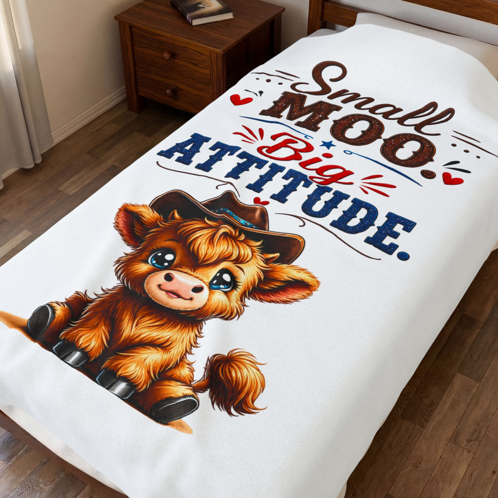 "Small Moo Big Attitude" Cute Cowboy Calf Plush Throw — Velveteen Blanket