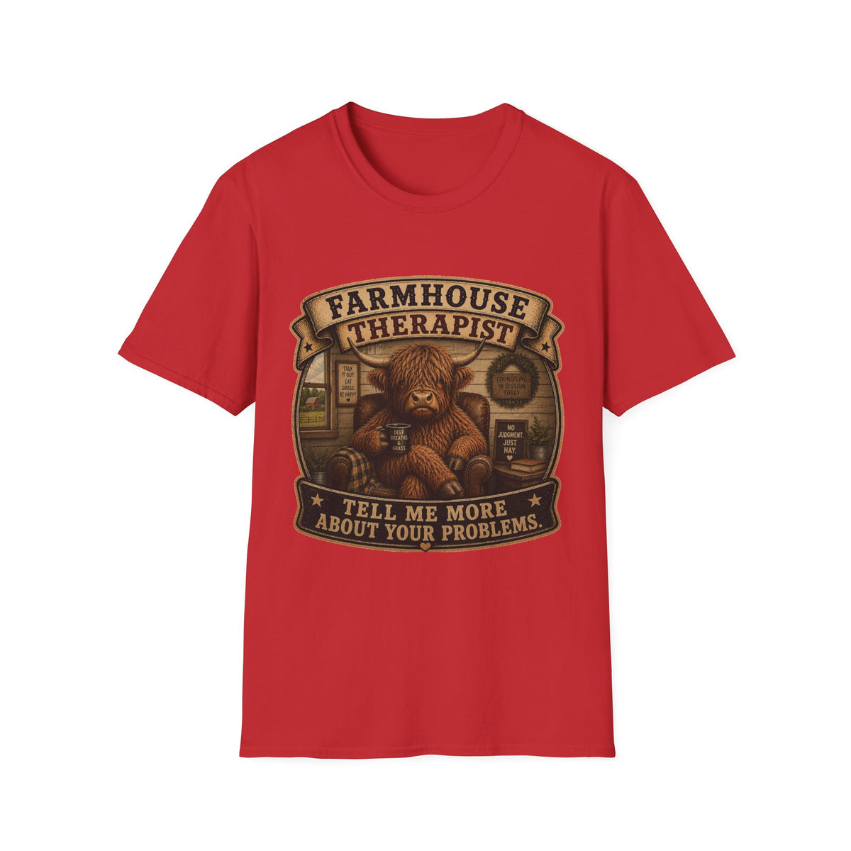 Farmhouse Therapist Highland Cow Unisex Softstyle T-Shirt