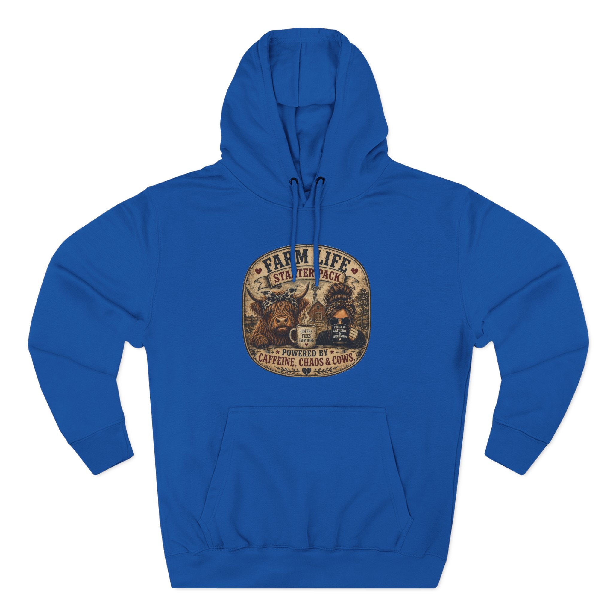 Farm Life Highland Cow Three-Panel Fleece Hoodie