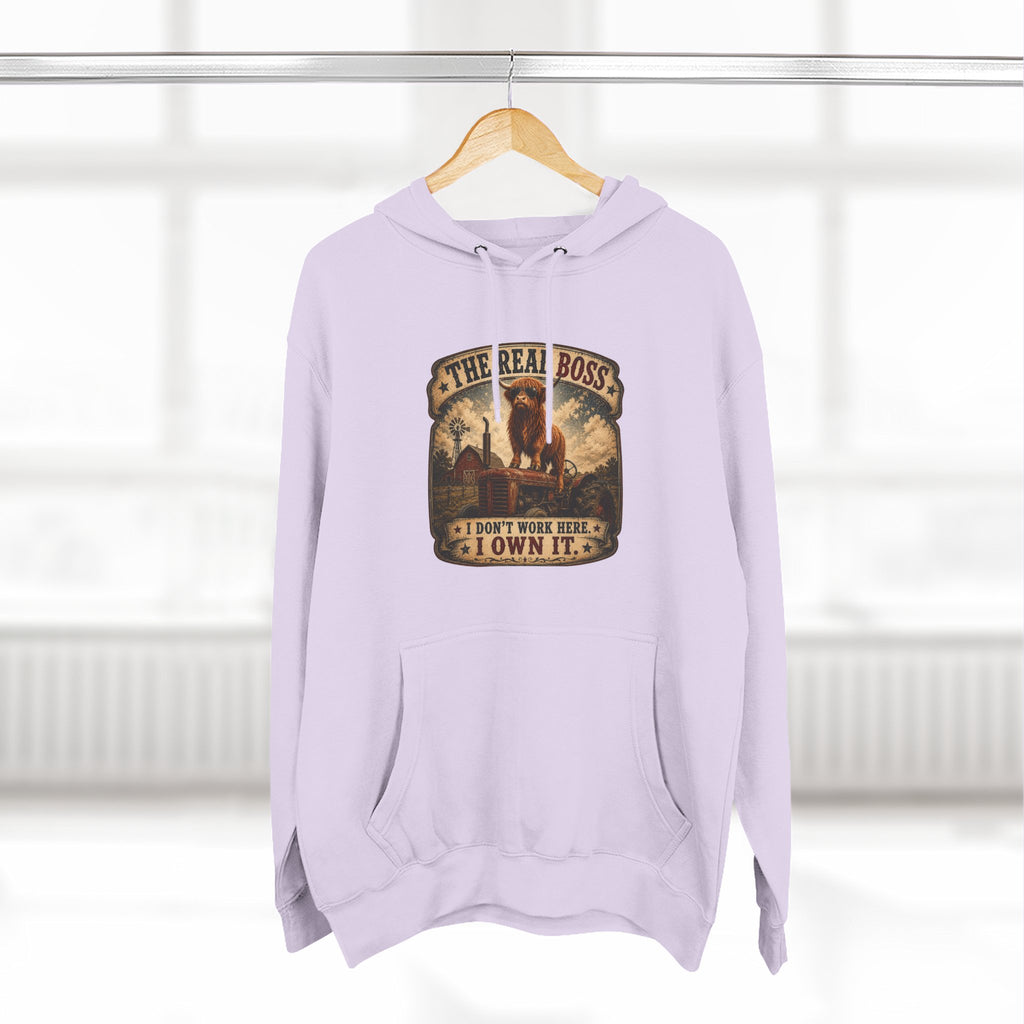 The Real Boss Highland Cow Three-Panel Fleece Hoodie