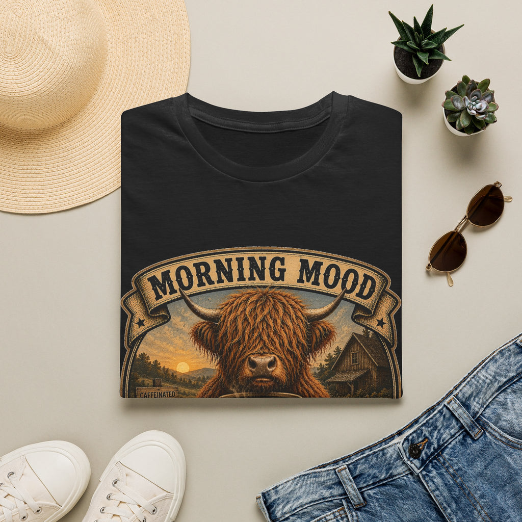 Morning Mood Moo First Questions Later Highland Cow Unisex Softstyle T-Shirt