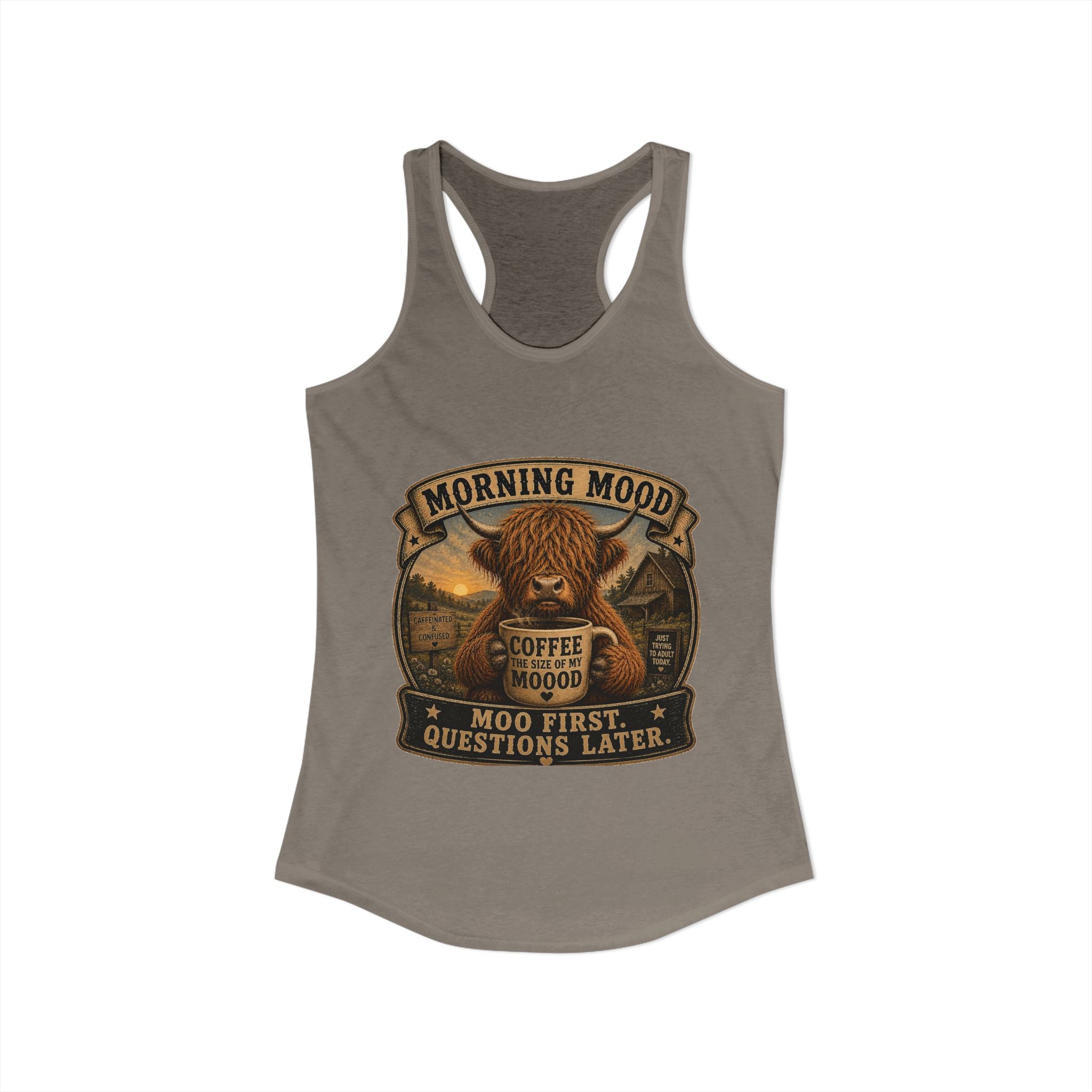 Morning Mood Highland Cow Women's Ideal Racerback Tank