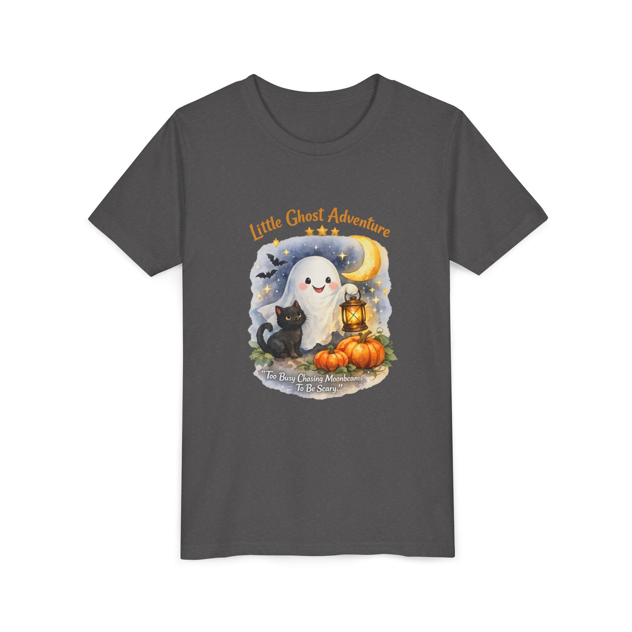 "Little Ghost Adventure" Halloween Kids Shirt with Cute Pumpkin & Black Cat Design - Youth Tee