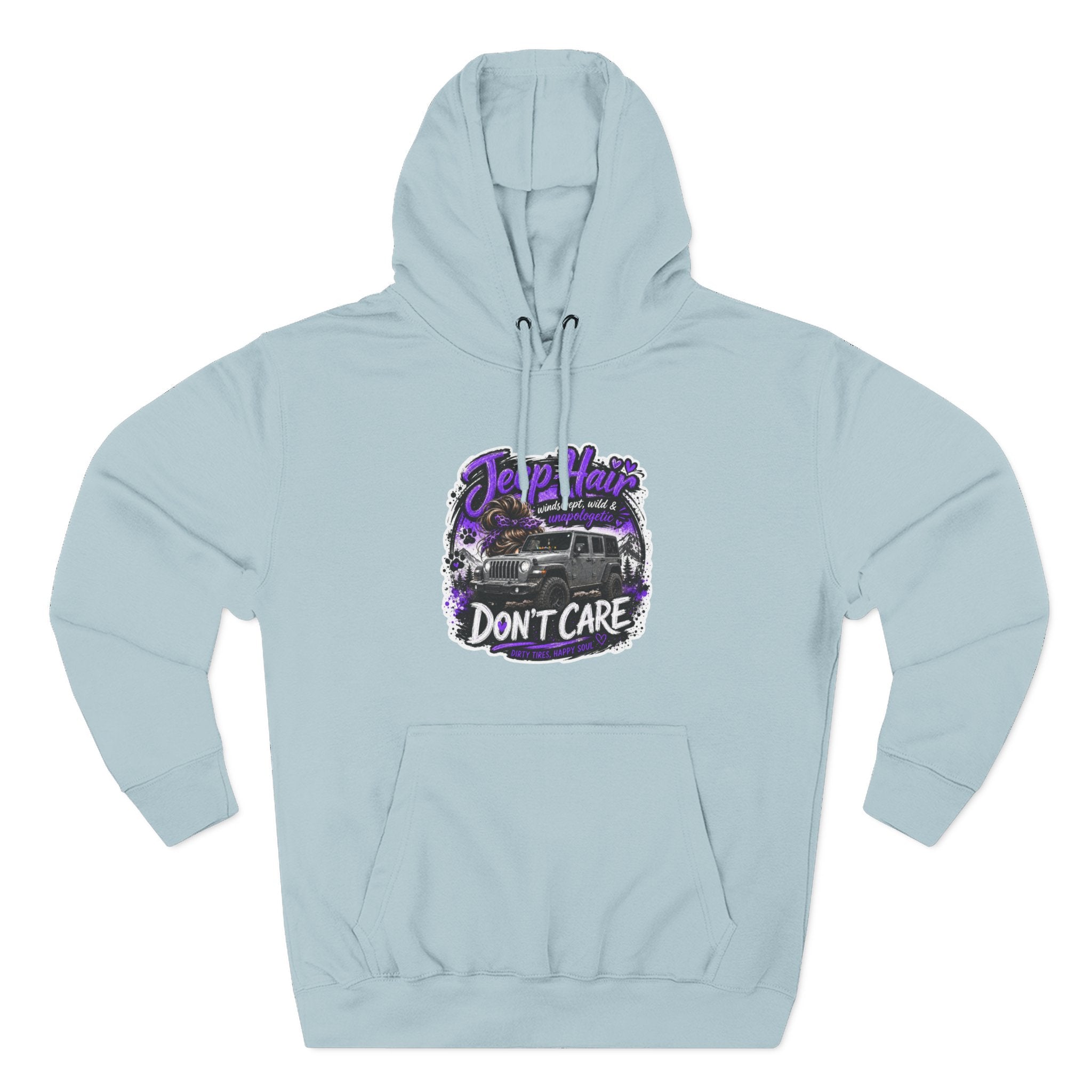 Jeep Hair Don't Care (Purple) Three-Panel Fleece Hoodie