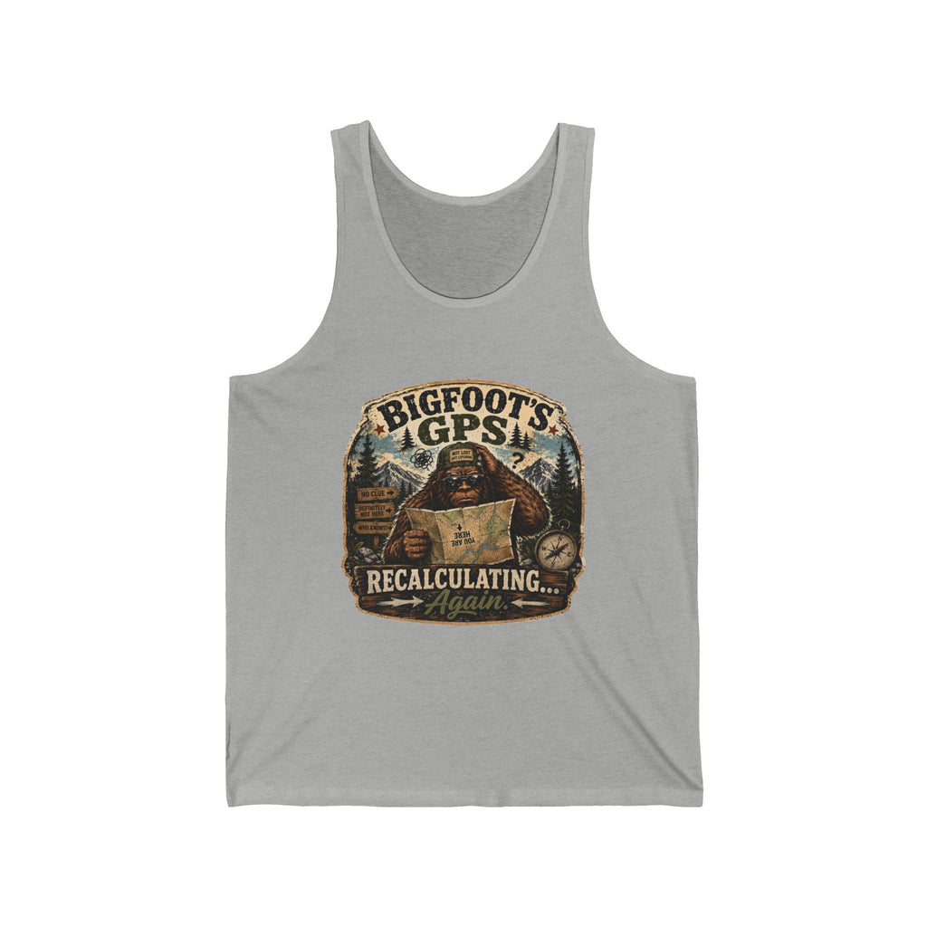 Bigfoot GPS Tank Top — Vintage ‘Recalculating… Again’ Sasquatch Tank