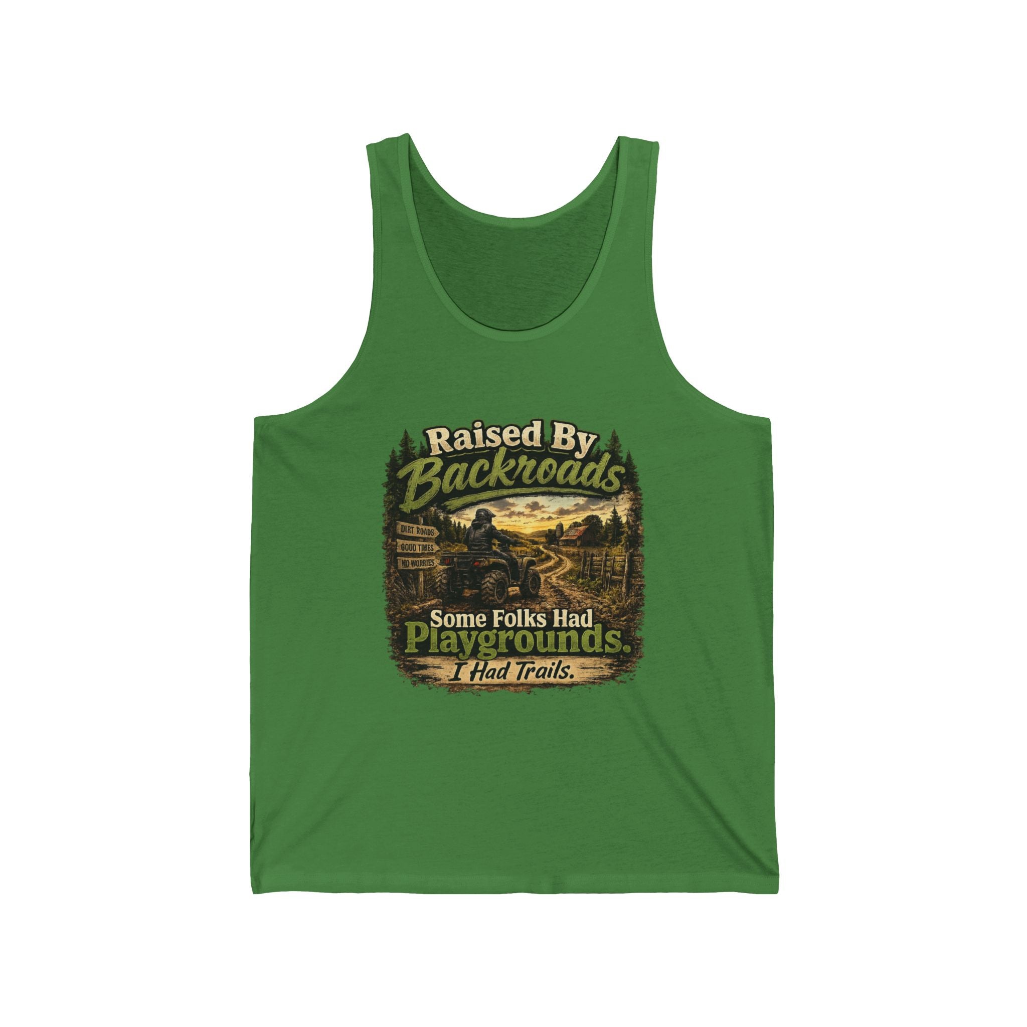 "Some Folks Had Playgrounds, I Had Trails" Outdoor Adventure Tank — Raised By Backroads Tank Top