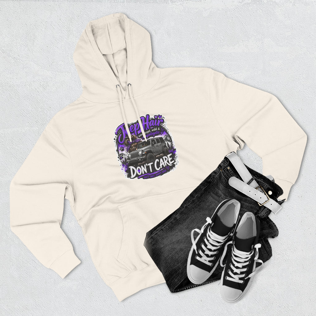 Jeep Hair Don't Care (Purple) Three-Panel Fleece Hoodie